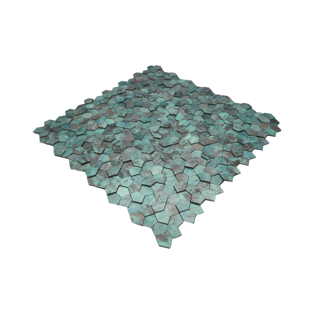 Pentagon 3D Patina Copper Peel & Stick Splashback | 28.2×28.2 cm | Self-Adhesive Mosaic Tile
