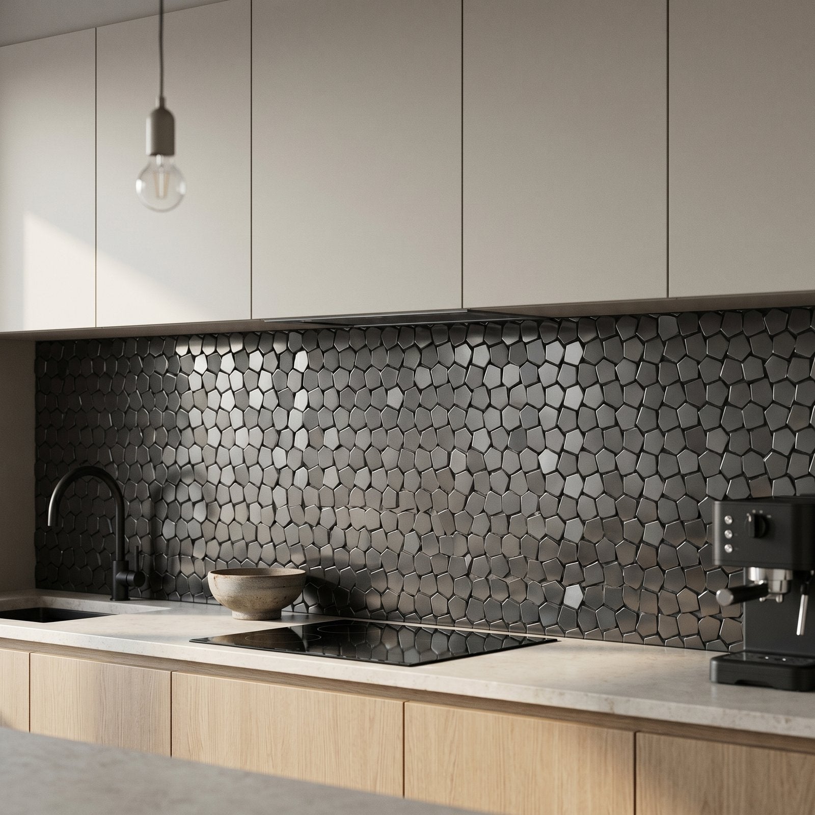 Pentagon 3D Anthracite Peel & Stick Splashback | 28.2×28.2 cm | Self-Adhesive Mosaic Tile