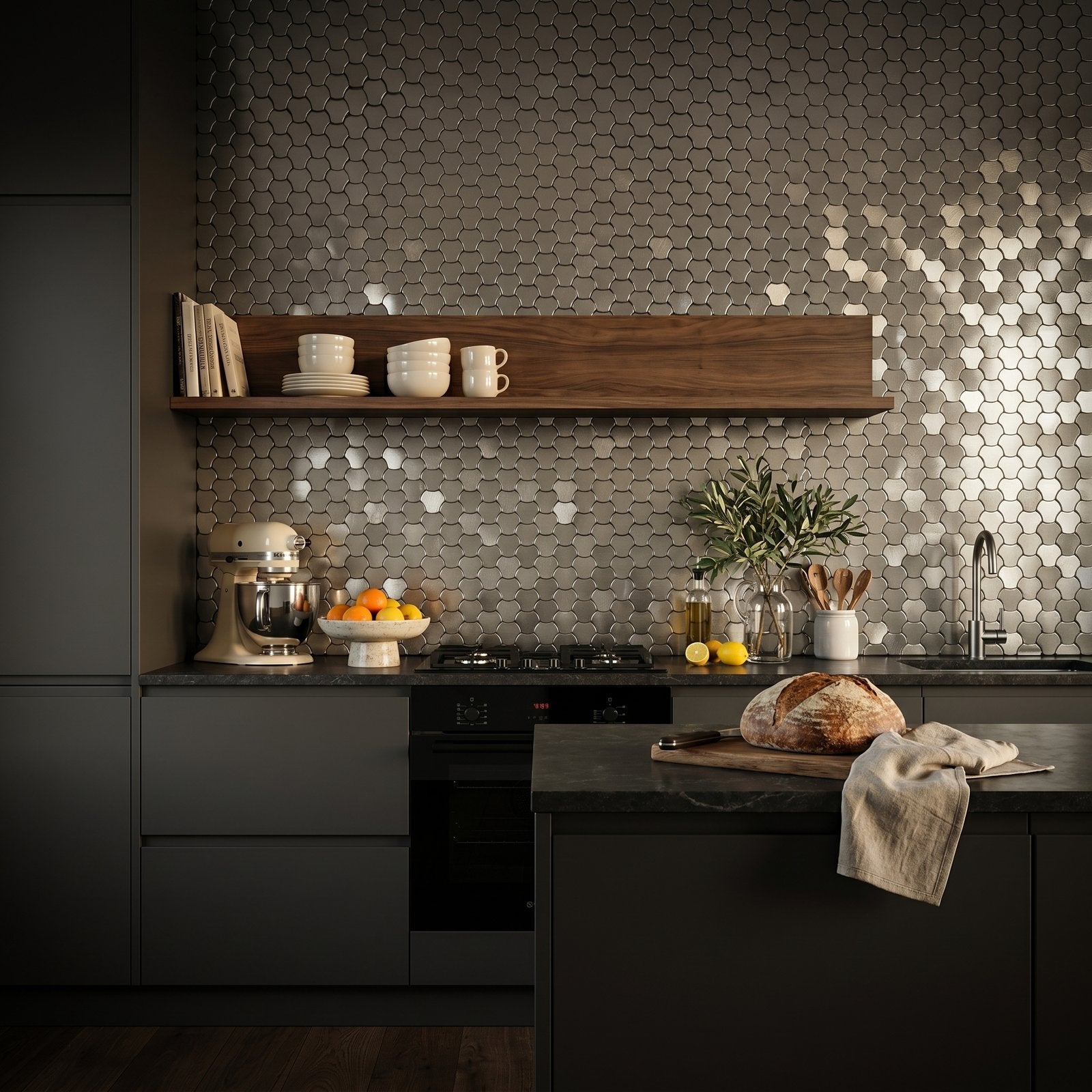 Trefoil 3D Silver Peel & Stick Splashback | 30.5×29.6 cm | Self-Adhesive Mosaic Tile