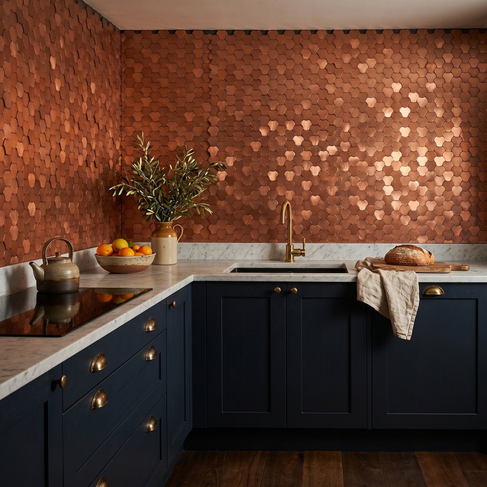 Trefoil 3D Copper Peel & Stick Splashback | 30.5×29.6 cm | Self-Adhesive Mosaic Tile