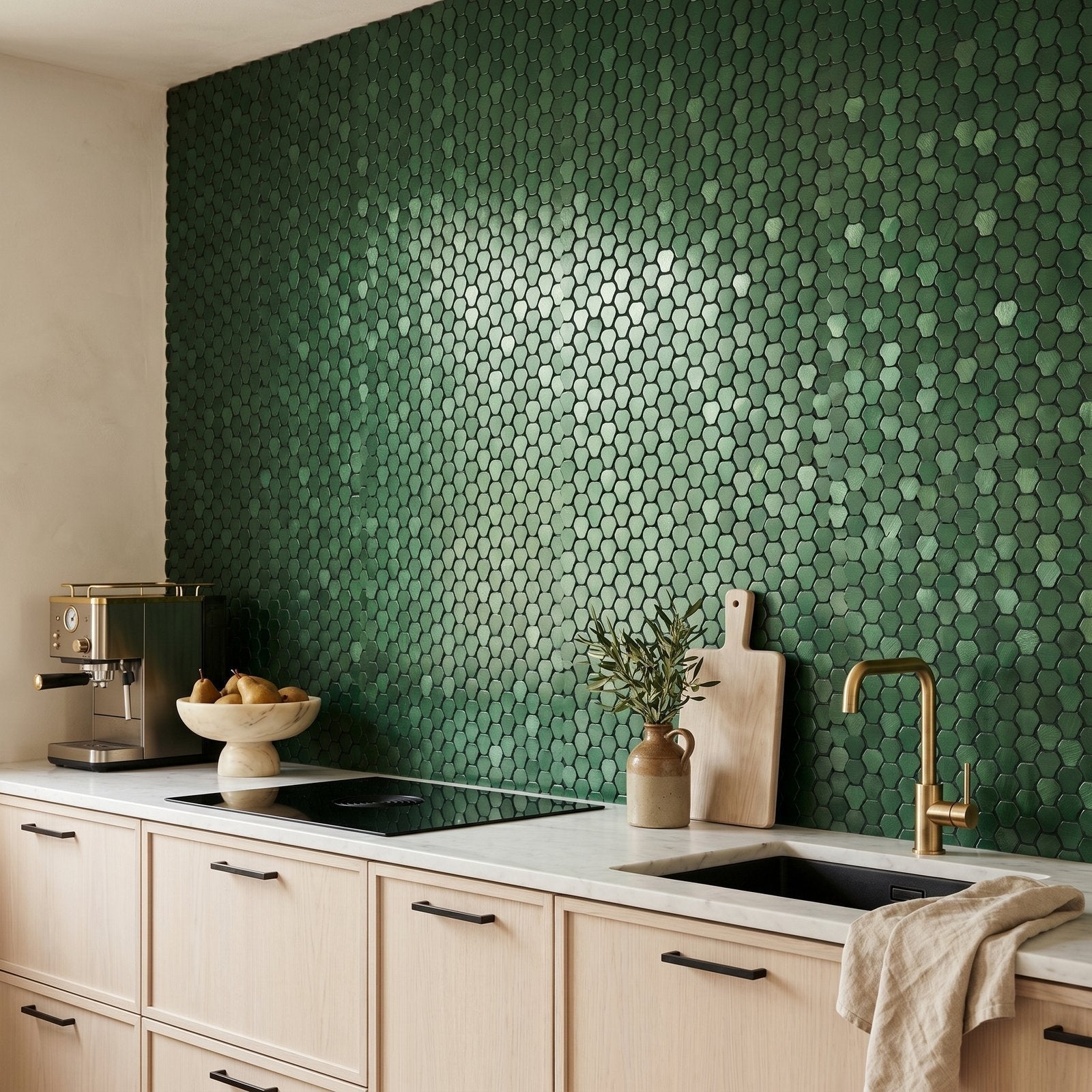Trefoil 3D Dark Green Peel & Stick Splashback | 30.5×29.6 cm | Self-Adhesive Mosaic Tile