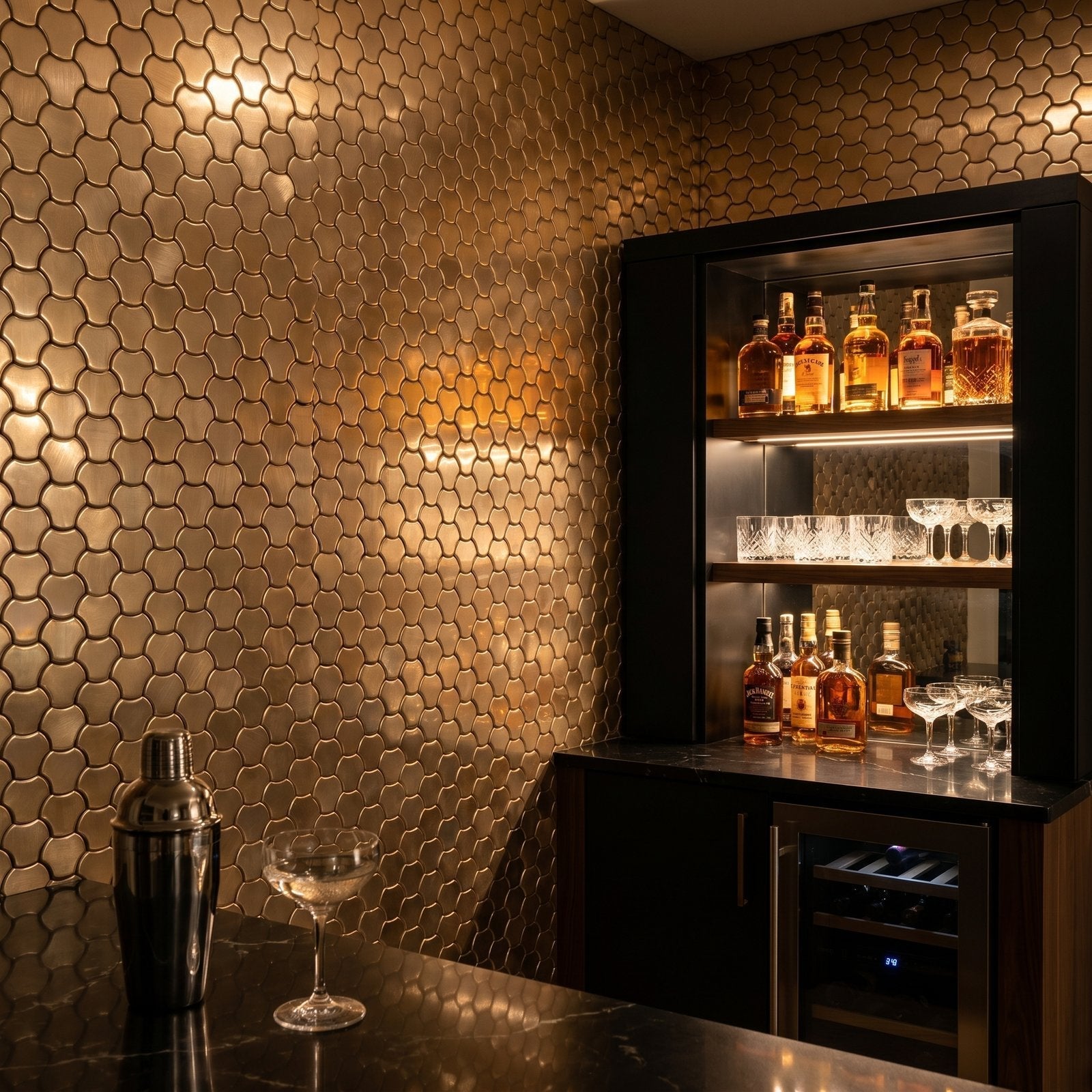 Trefoil 3D Champagne Peel & Stick Splashback | 30.5×29.6 cm | Self-Adhesive Mosaic Tile