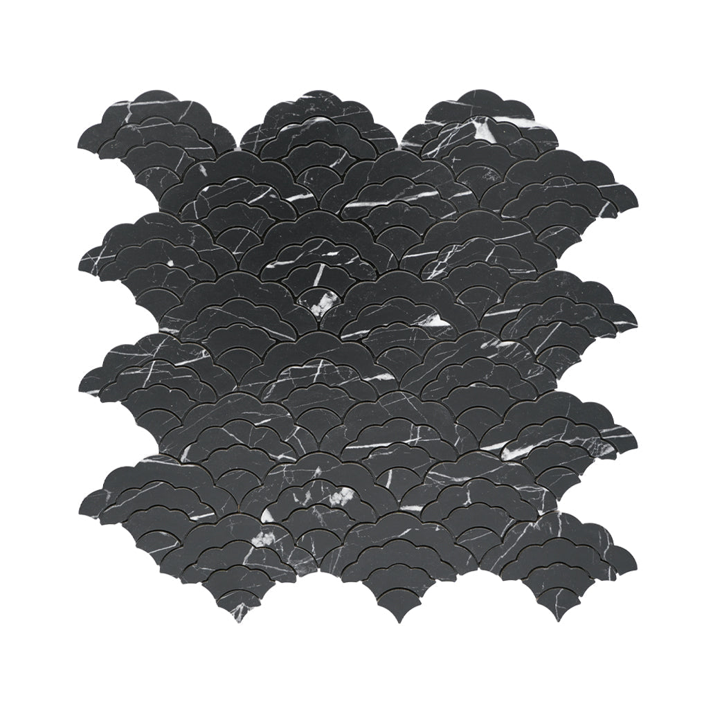 Fan Black Peel & Stick Splashback | 26.8×28.1 cm | Self-Adhesive Mosaic Tile