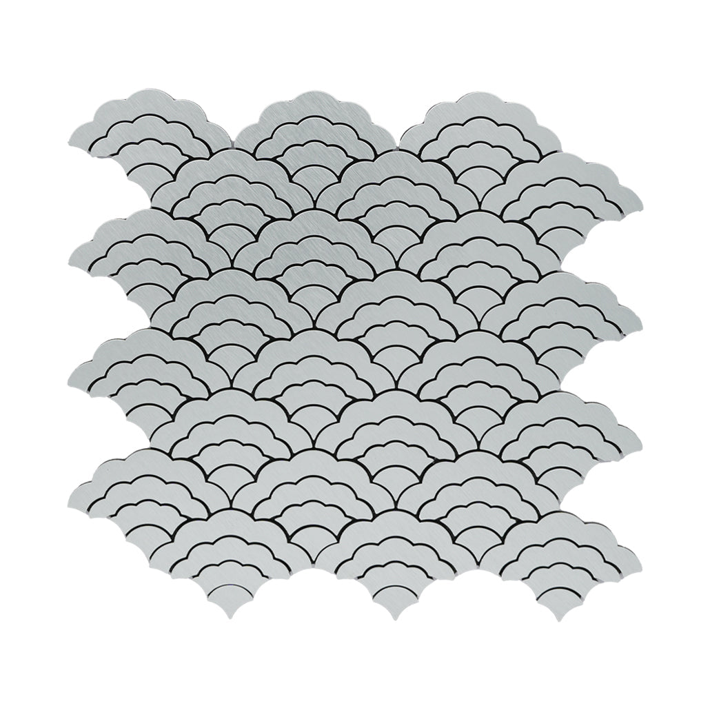 Fan Silver Peel & Stick Splashback | 26.8×28.1 cm | Self-Adhesive Mosaic Tile