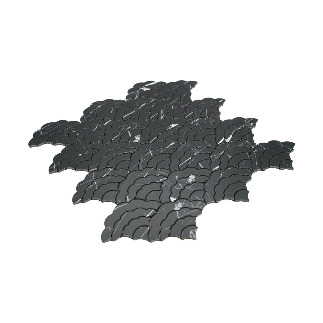 Fan Black Peel & Stick Splashback | 26.8×28.1 cm | Self-Adhesive Mosaic Tile