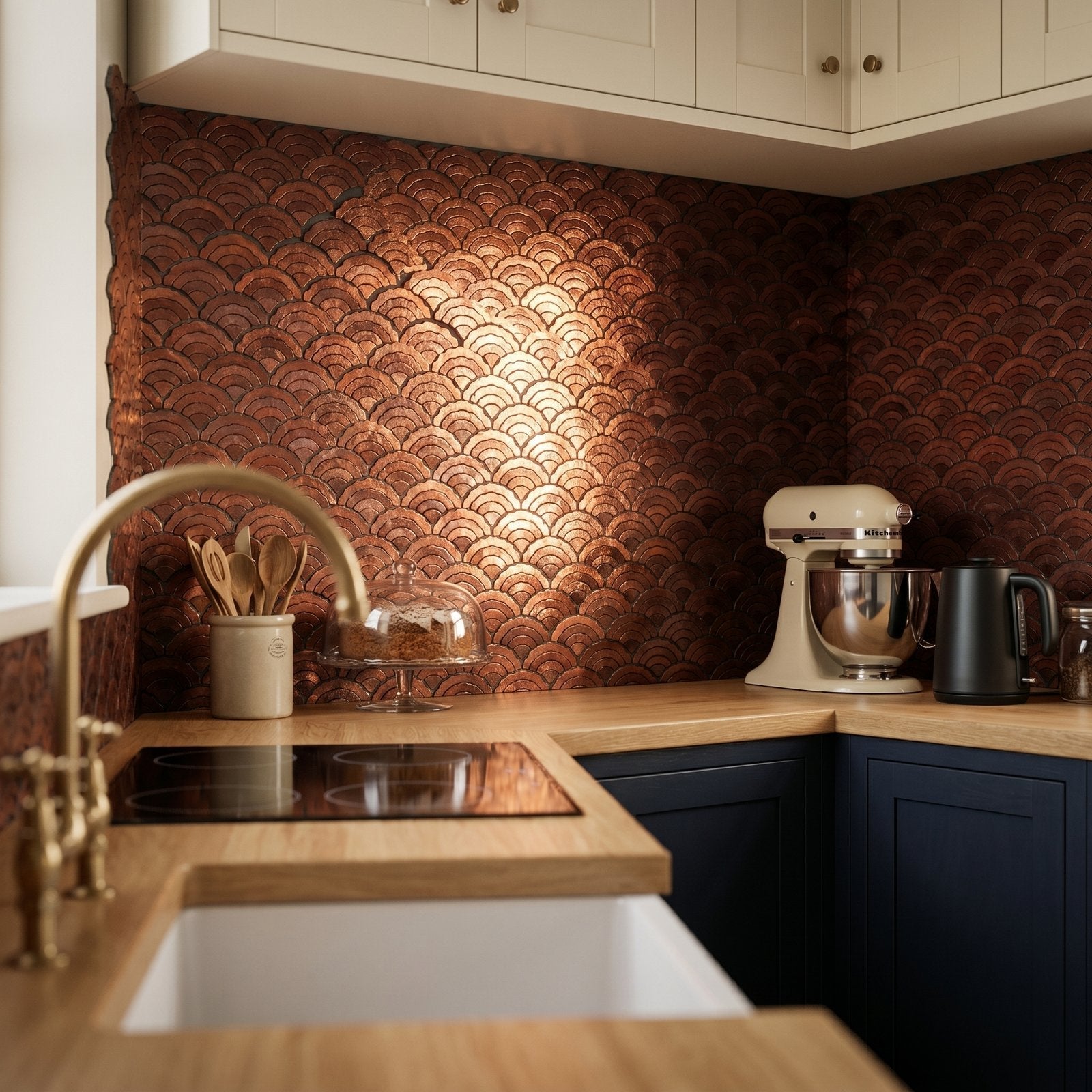 Fan Copper Peel & Stick Splashback | 26.8×28.1 cm | Self-Adhesive Mosaic Tile