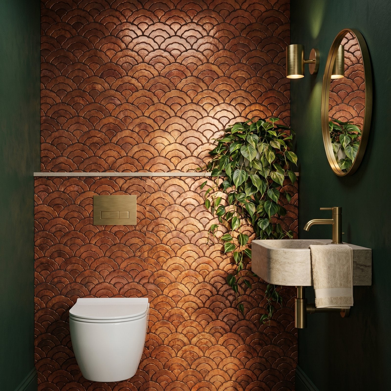 Fan Copper Peel & Stick Splashback | 26.8×28.1 cm | Self-Adhesive Mosaic Tile