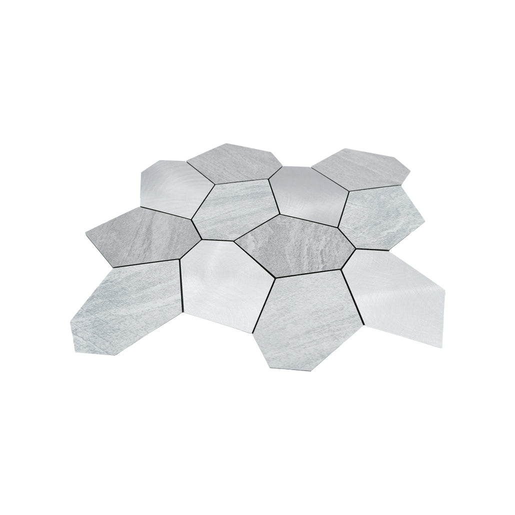 Polygon Silver Peel & Stick Splashback | 30×26.2 cm | Self-Adhesive Mosaic Tile