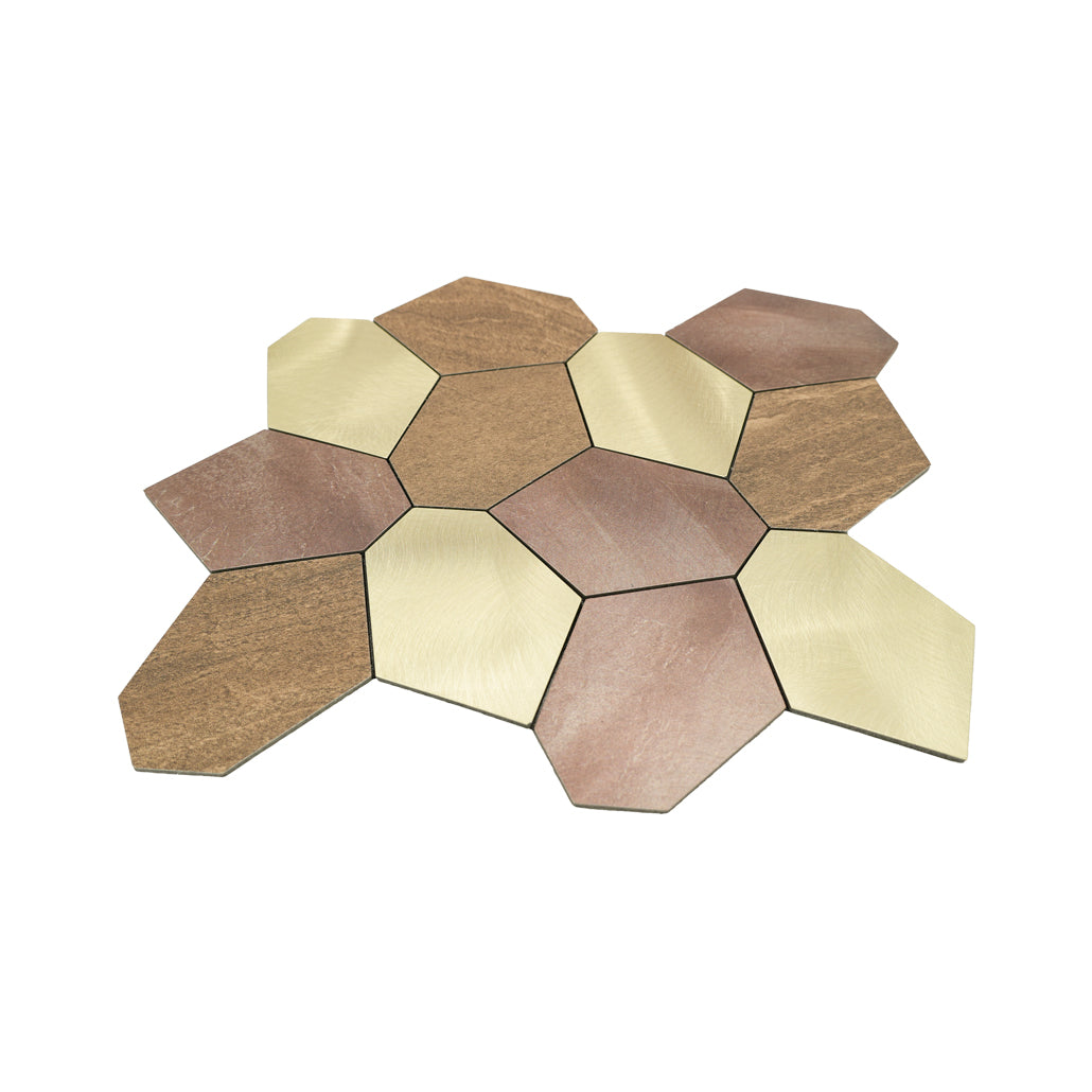 Polygon Gold Peel & Stick Splashback | 30×26.2 cm | Self-Adhesive Mosaic Tile