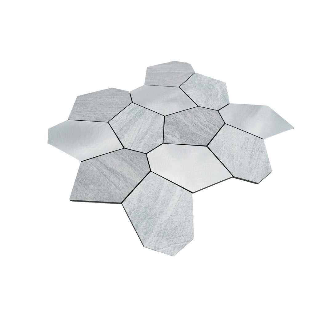 Polygon Silver Peel & Stick Splashback | 30×26.2 cm | Self-Adhesive Mosaic Tile
