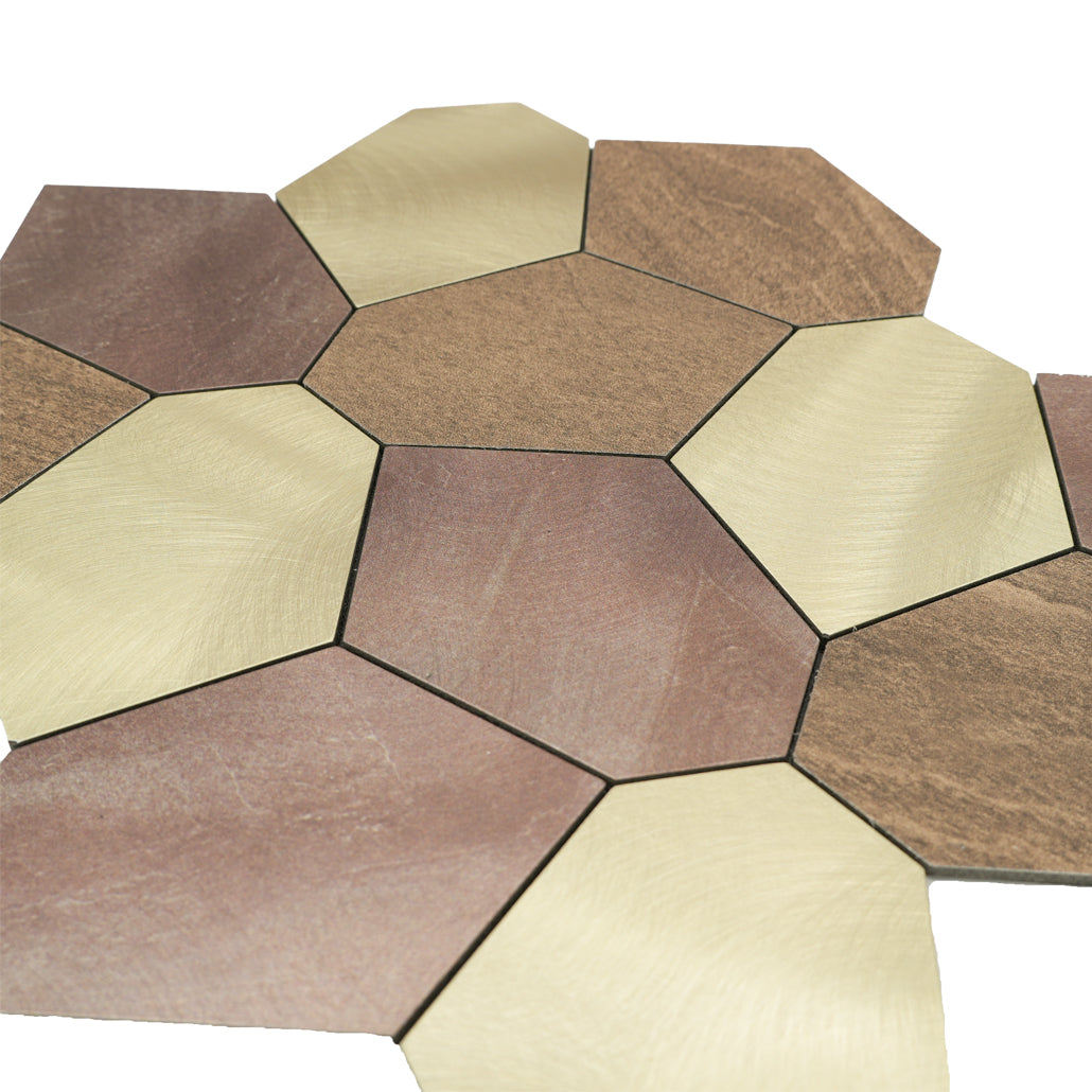 Polygon Gold Peel & Stick Splashback | 30×26.2 cm | Self-Adhesive Mosaic Tile