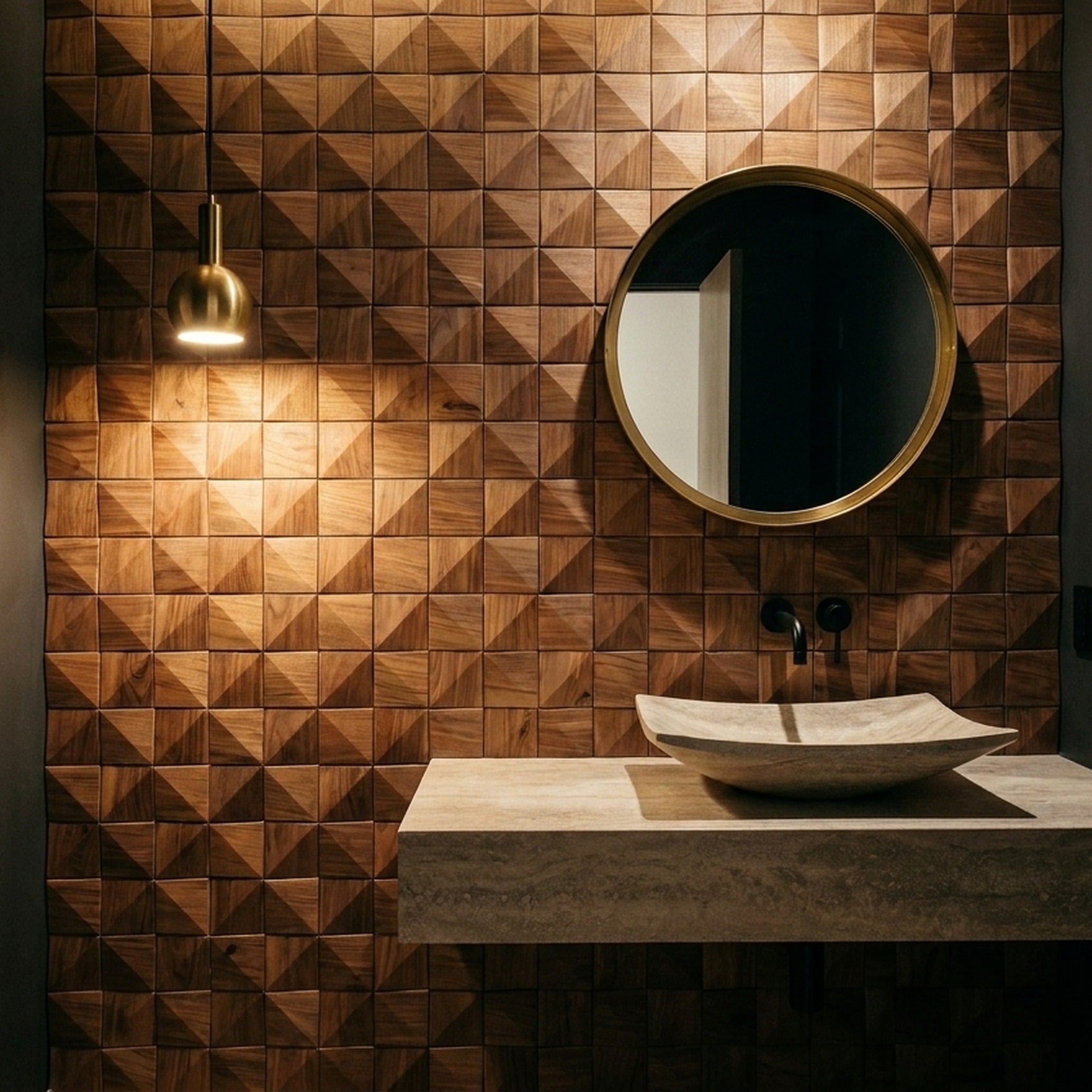 Slim Walnut 3D Wood Wall Panel | 20×40 cm | Real Wood