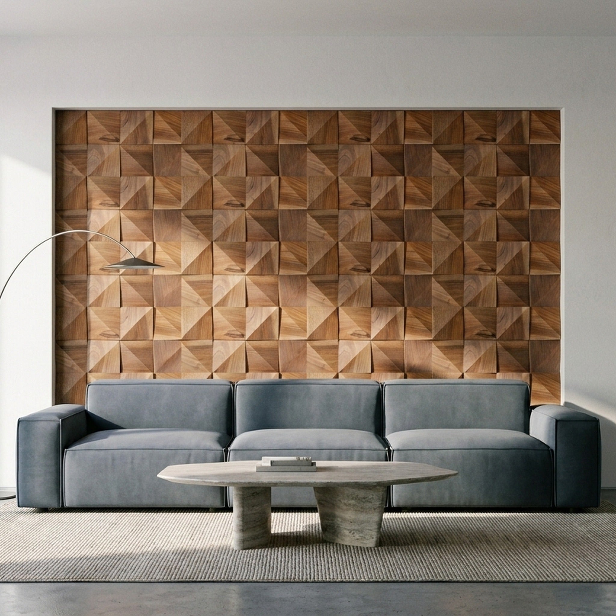 Slim Walnut 3D Wood Wall Panel | 20×40 cm | Real Wood