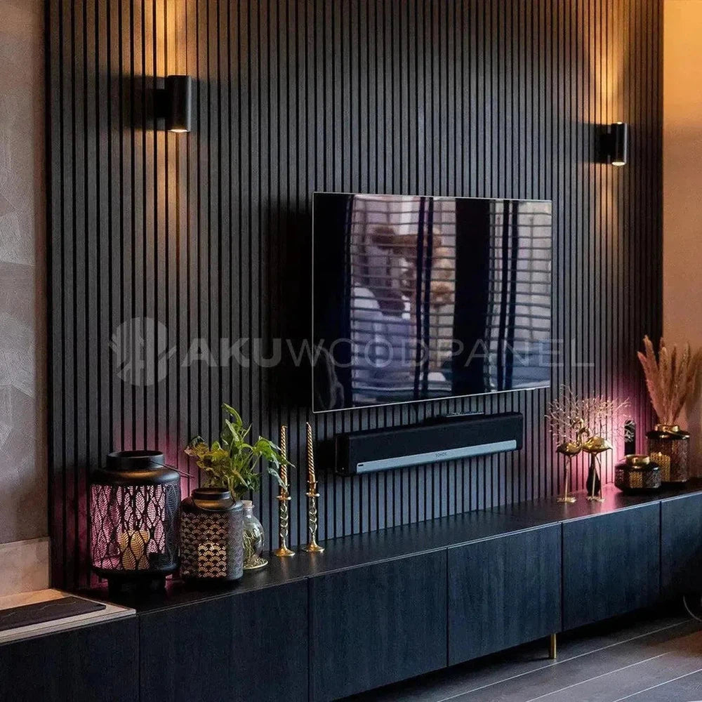 Black Oak Acoustic Wooden Wall Panel 3-Sided Wood Veneer Aku Woodpanel UK