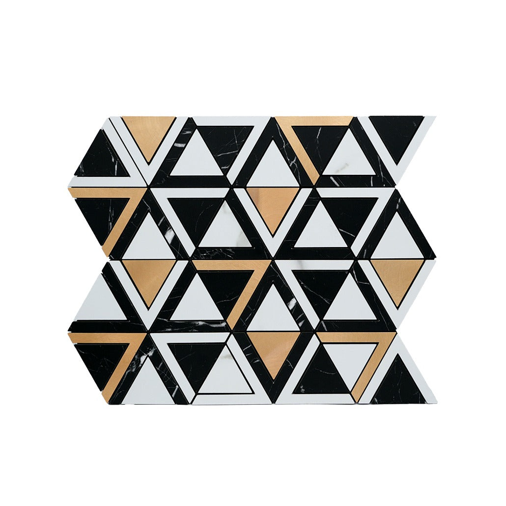 Triangle Black White-Gold Peel & Stick Splashback | 28.7×33.1 cm | Self-Adhesive Mosaic Tile