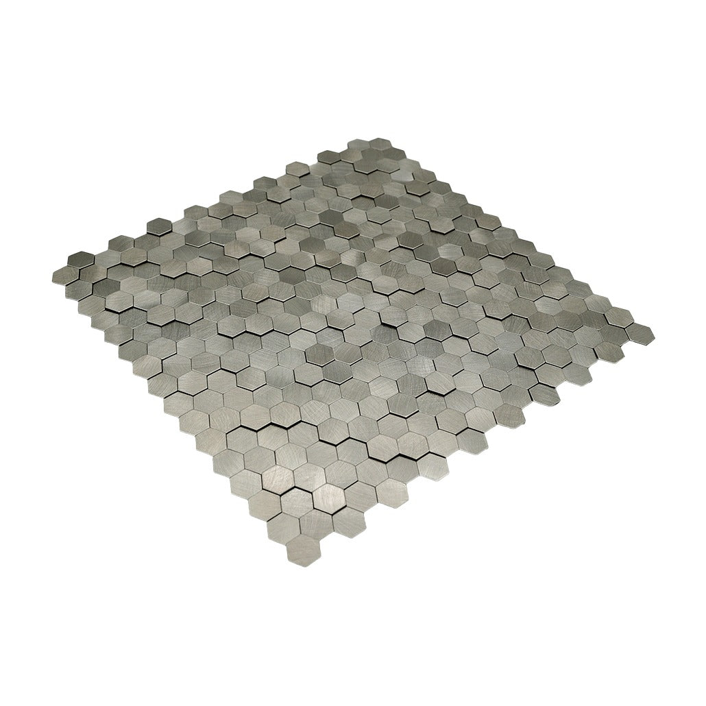 Mini Hexagon 3D Silver Peel & Stick Splashback | 29.8×30.7 cm | Self-Adhesive Mosaic Tile