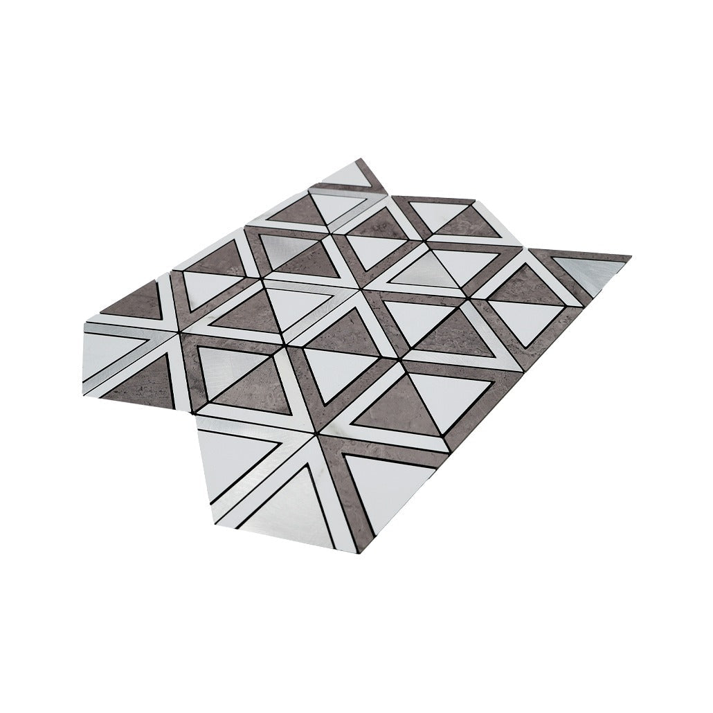 Triangle Gray White-Silver Peel & Stick Splashback | 28.7×33.1 cm | Self-Adhesive Mosaic Tile