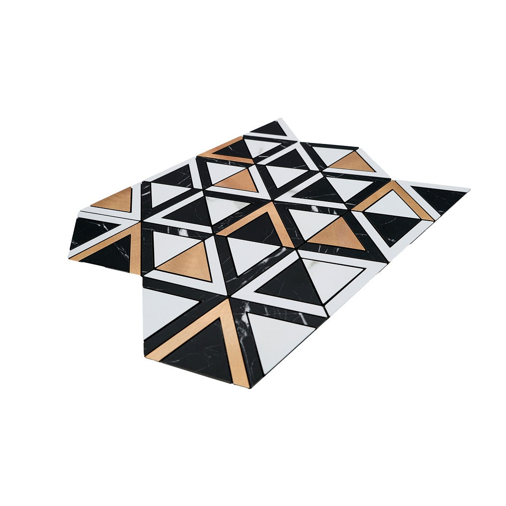 Triangle Black White-Gold Peel & Stick Splashback | 28.7×33.1 cm | Self-Adhesive Mosaic Tile