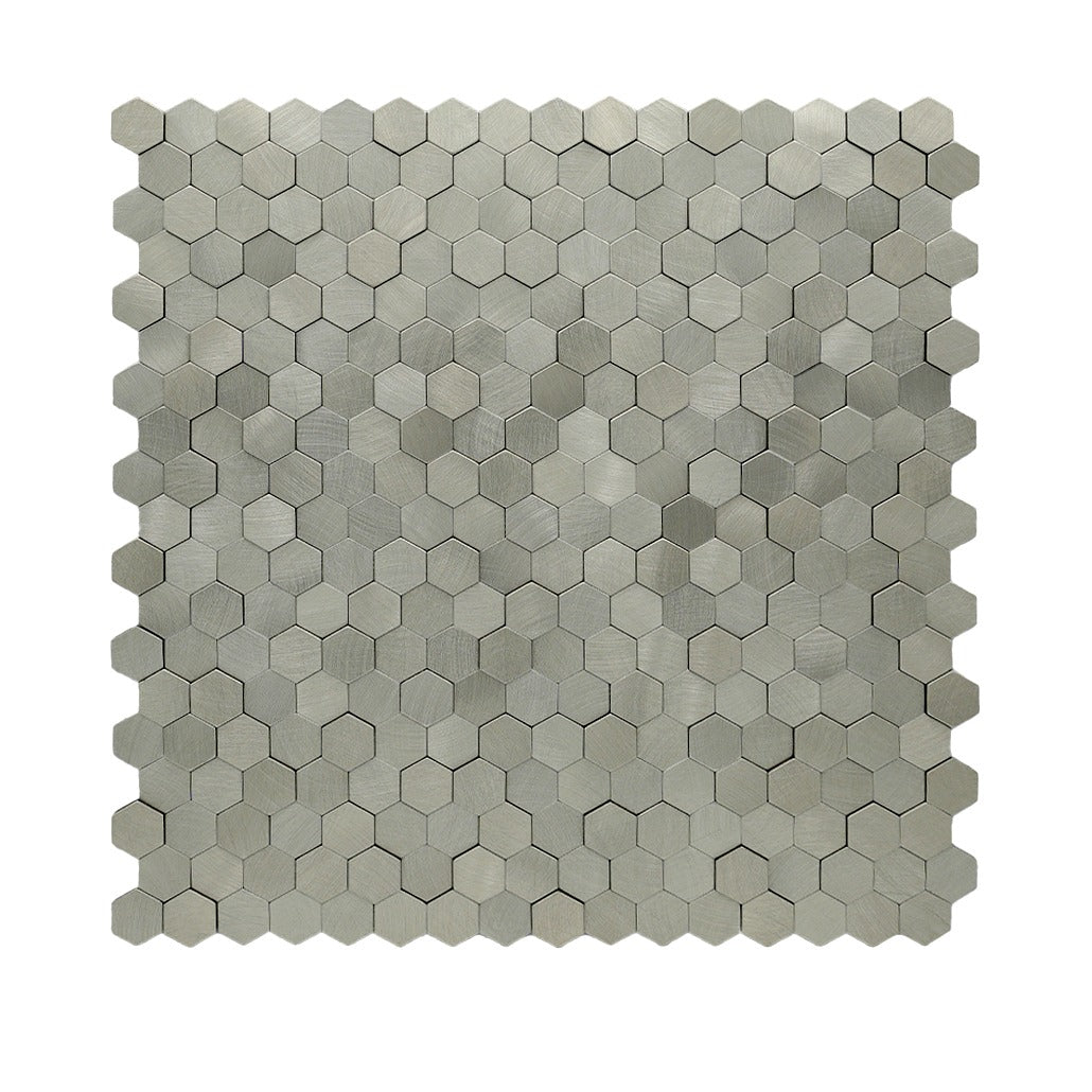 Mini Hexagon 3D Silver Peel & Stick Splashback | 29.8×30.7 cm | Self-Adhesive Mosaic Tile