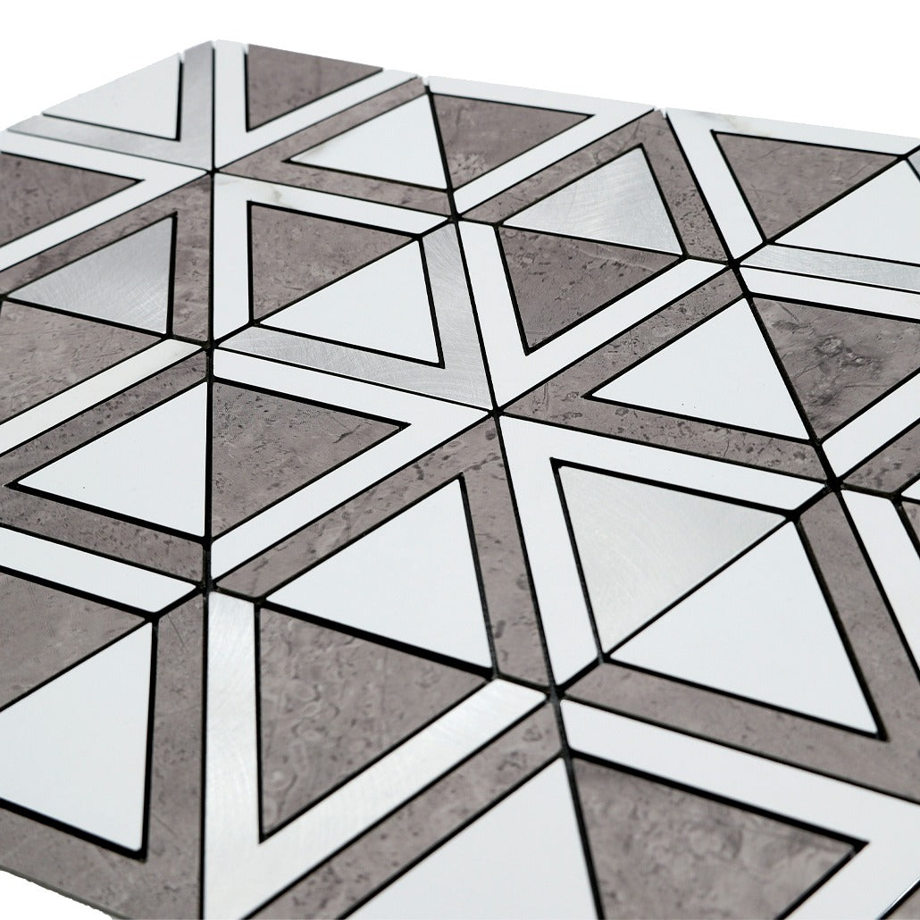 Triangle Gray White-Silver Peel & Stick Splashback | 28.7×33.1 cm | Self-Adhesive Mosaic Tile