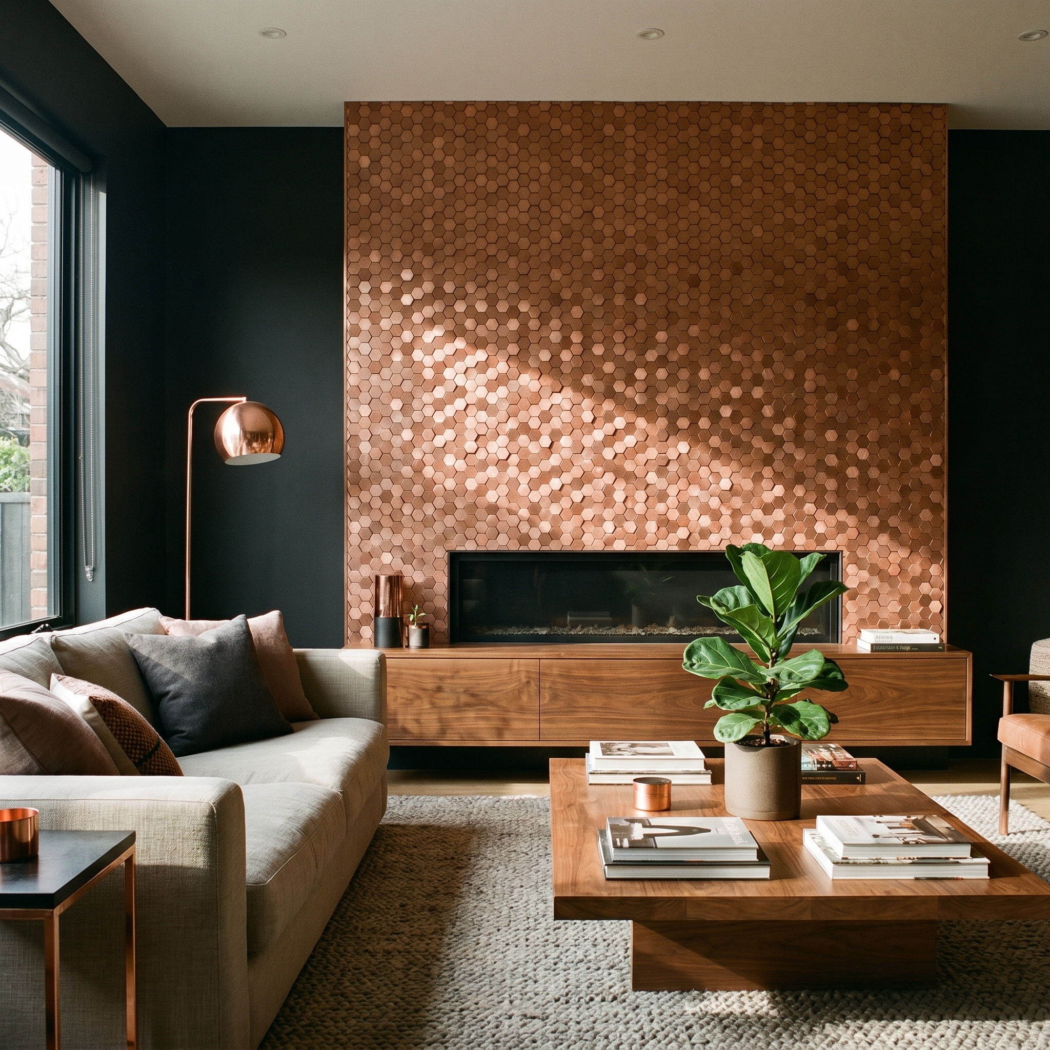 Mini Hexagon 3D Copper Peel & Stick Splashback | 29.8×30.7 cm | Self-Adhesive Mosaic Tile