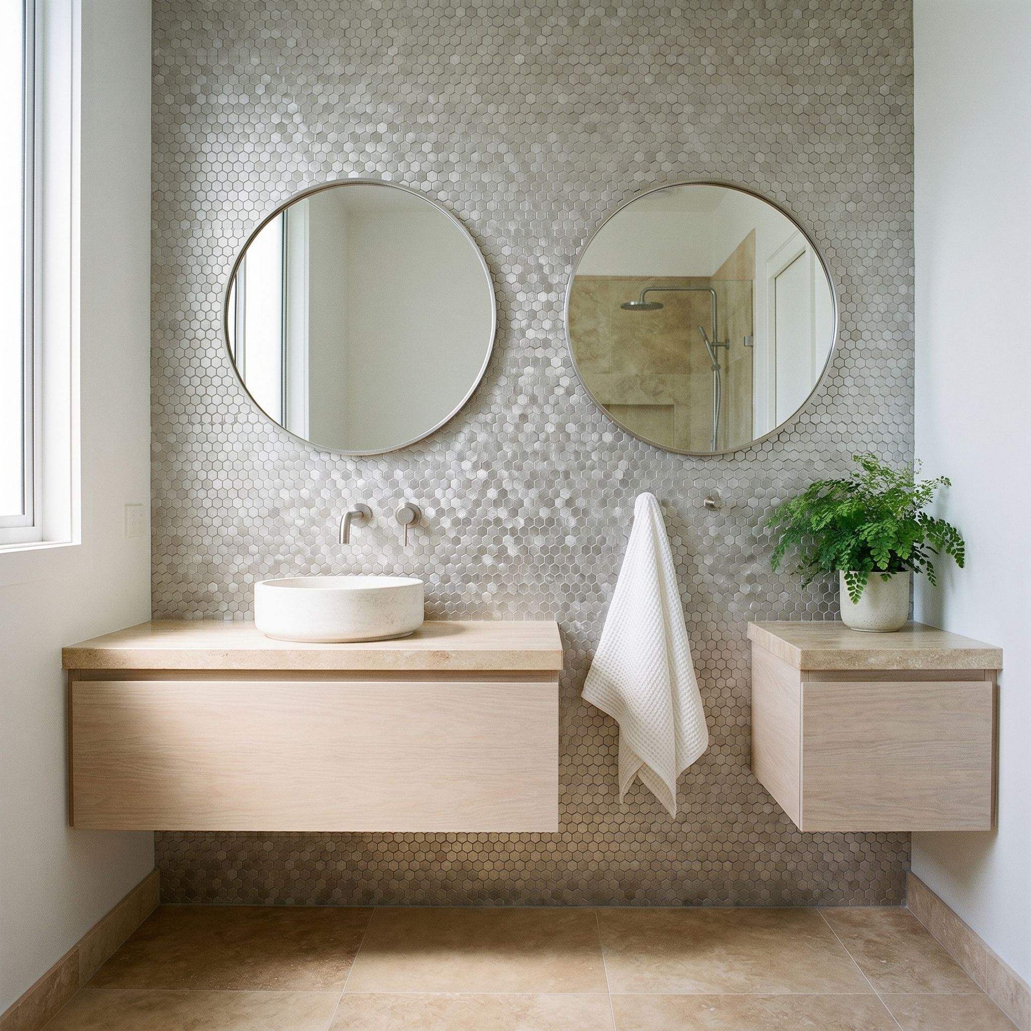 Mini Hexagon 3D Silver Peel & Stick Splashback | 29.8×30.7 cm | Self-Adhesive Mosaic Tile