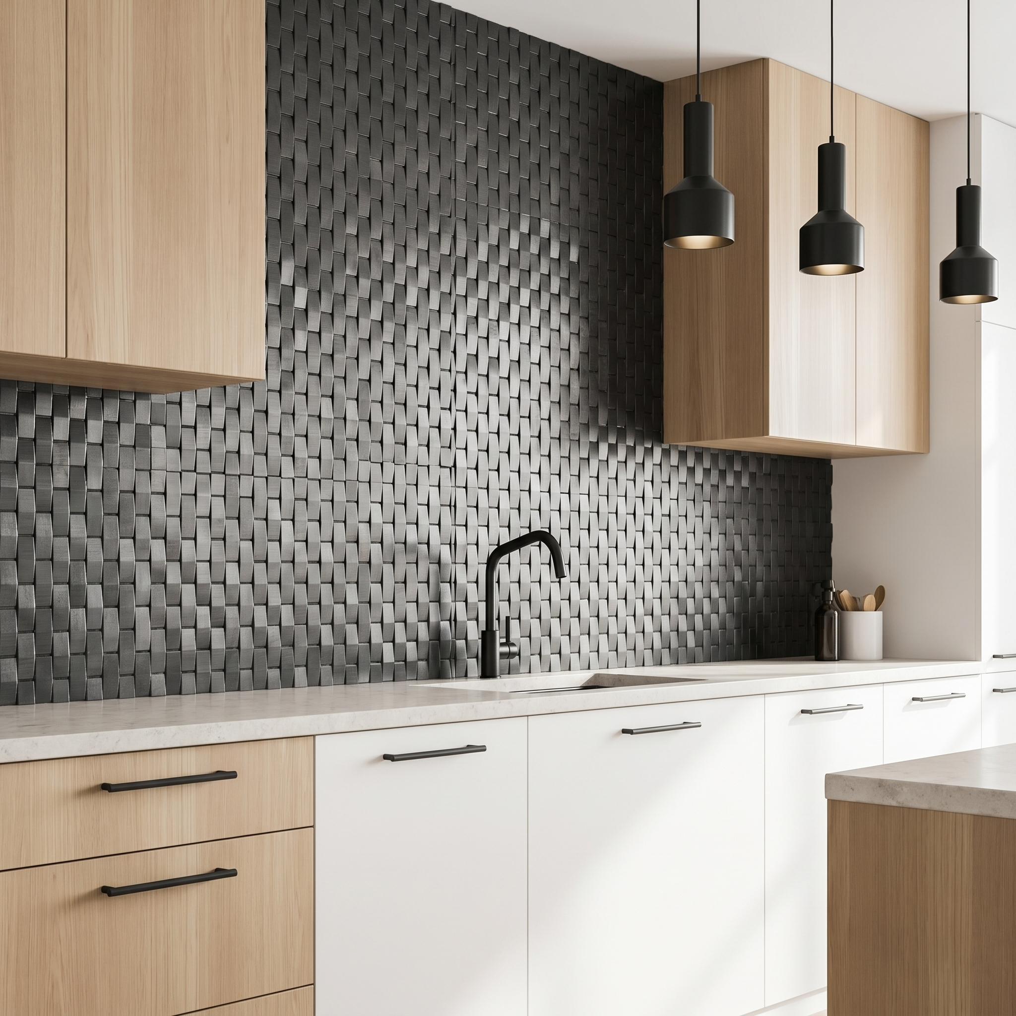 Brick 3D Anthracite Peel & Stick Splashback | 30×29.8 cm | Self-Adhesive Mosaic Tile