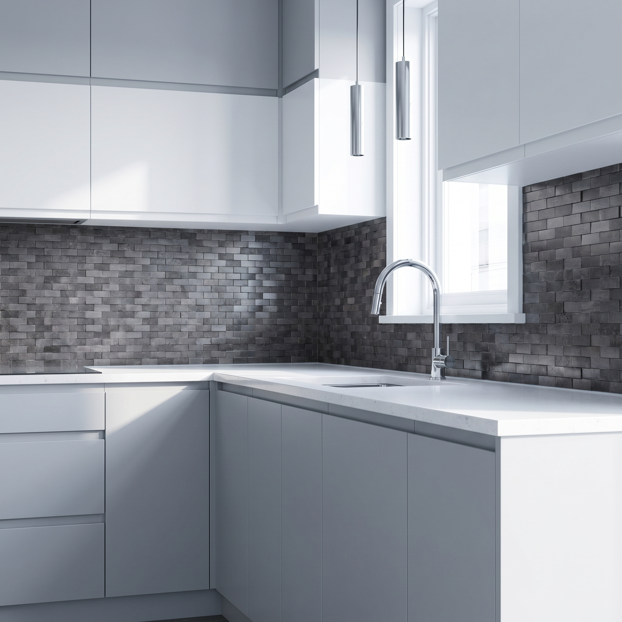 Brick 3D Graphite Peel & Stick Splashback | 30×29.8 cm | Self-Adhesive Mosaic Tile