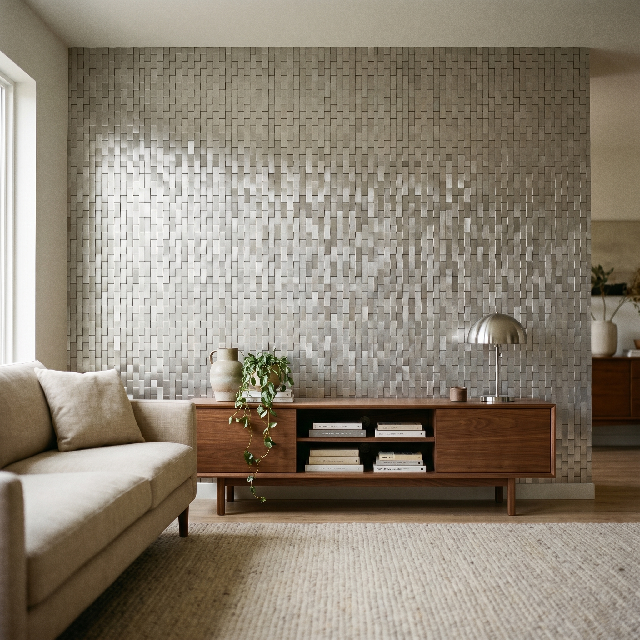 Brick 3D Silver Peel & Stick Splashback | 30×29.8 cm | Self-Adhesive Mosaic Tile