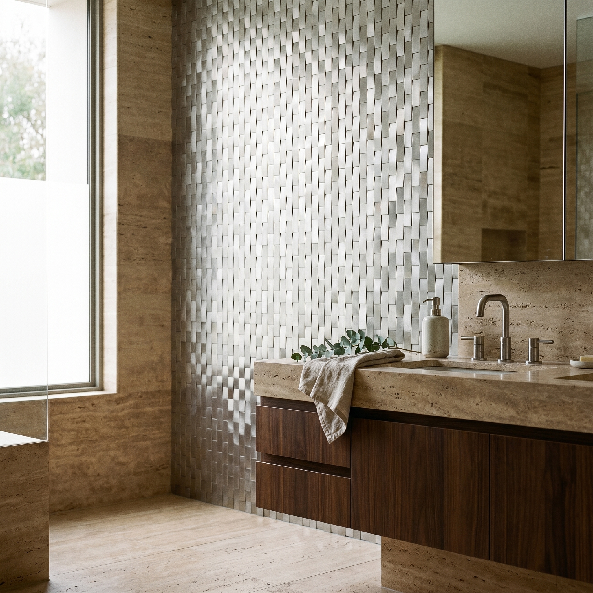 Brick 3D Silver Peel & Stick Splashback | 30×29.8 cm | Self-Adhesive Mosaic Tile