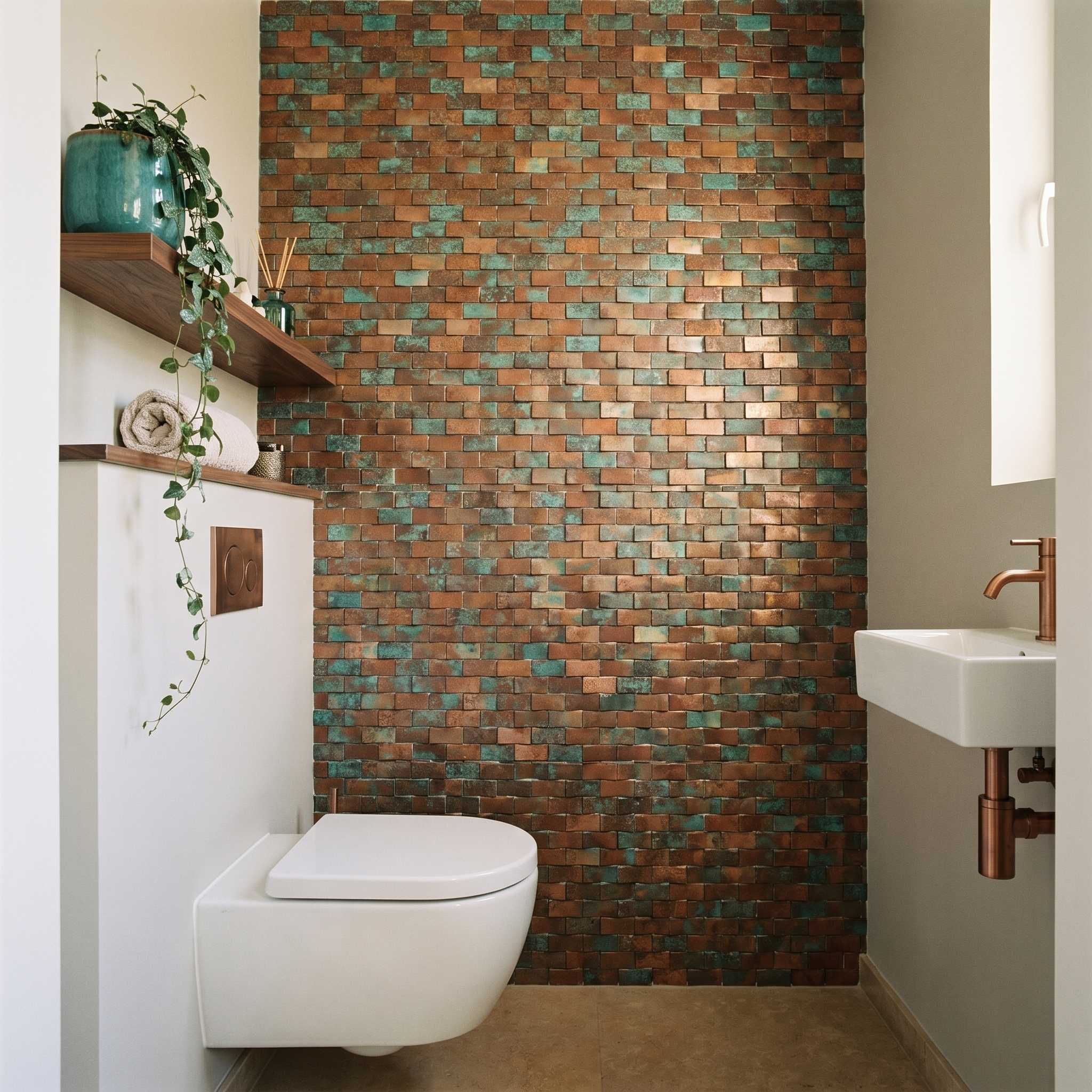 Brick 3D Patina Copper Peel & Stick Splashback | 30×29.8 cm | Self-Adhesive Mosaic Tile