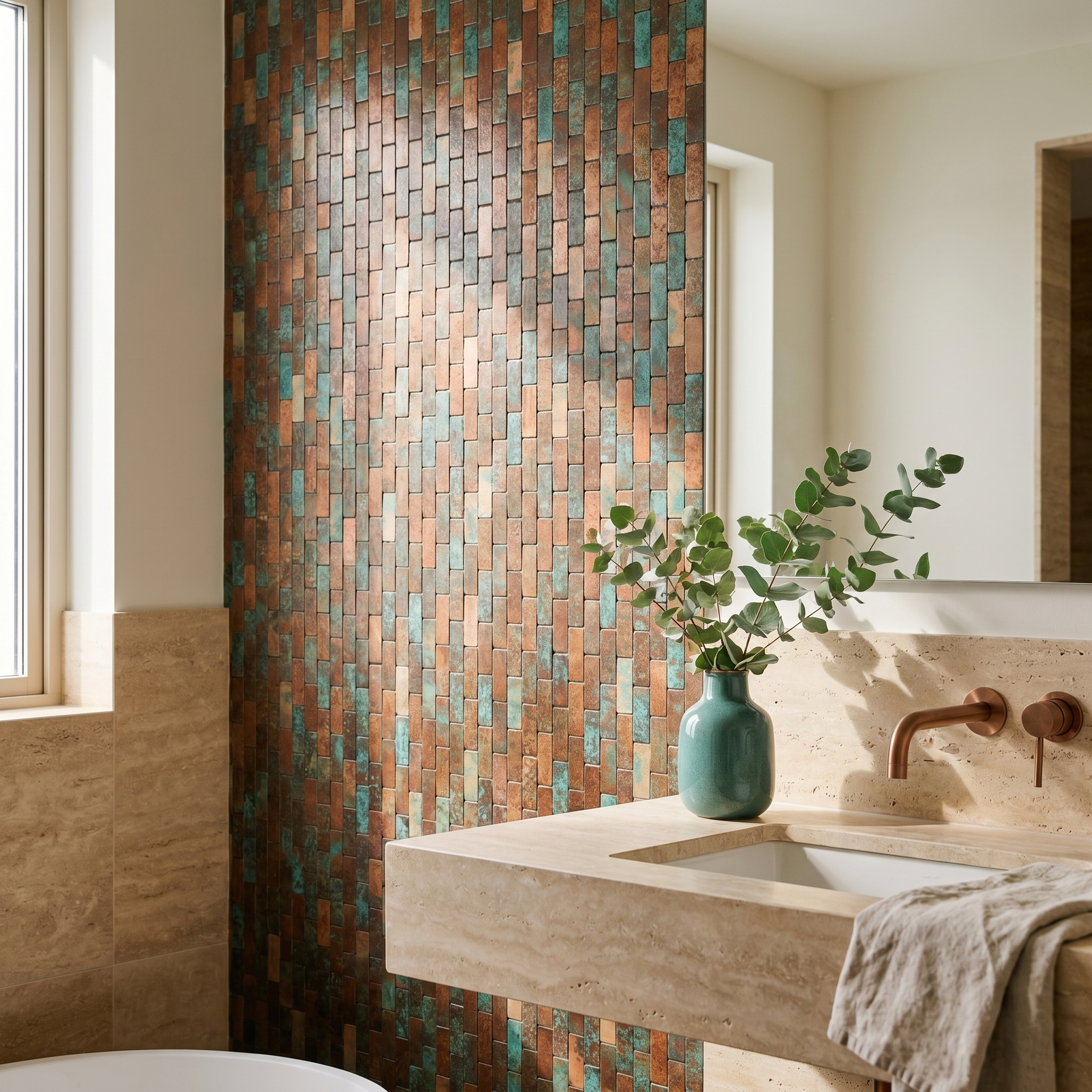 Brick 3D Patina Copper Peel & Stick Splashback | 30×29.8 cm | Self-Adhesive Mosaic Tile