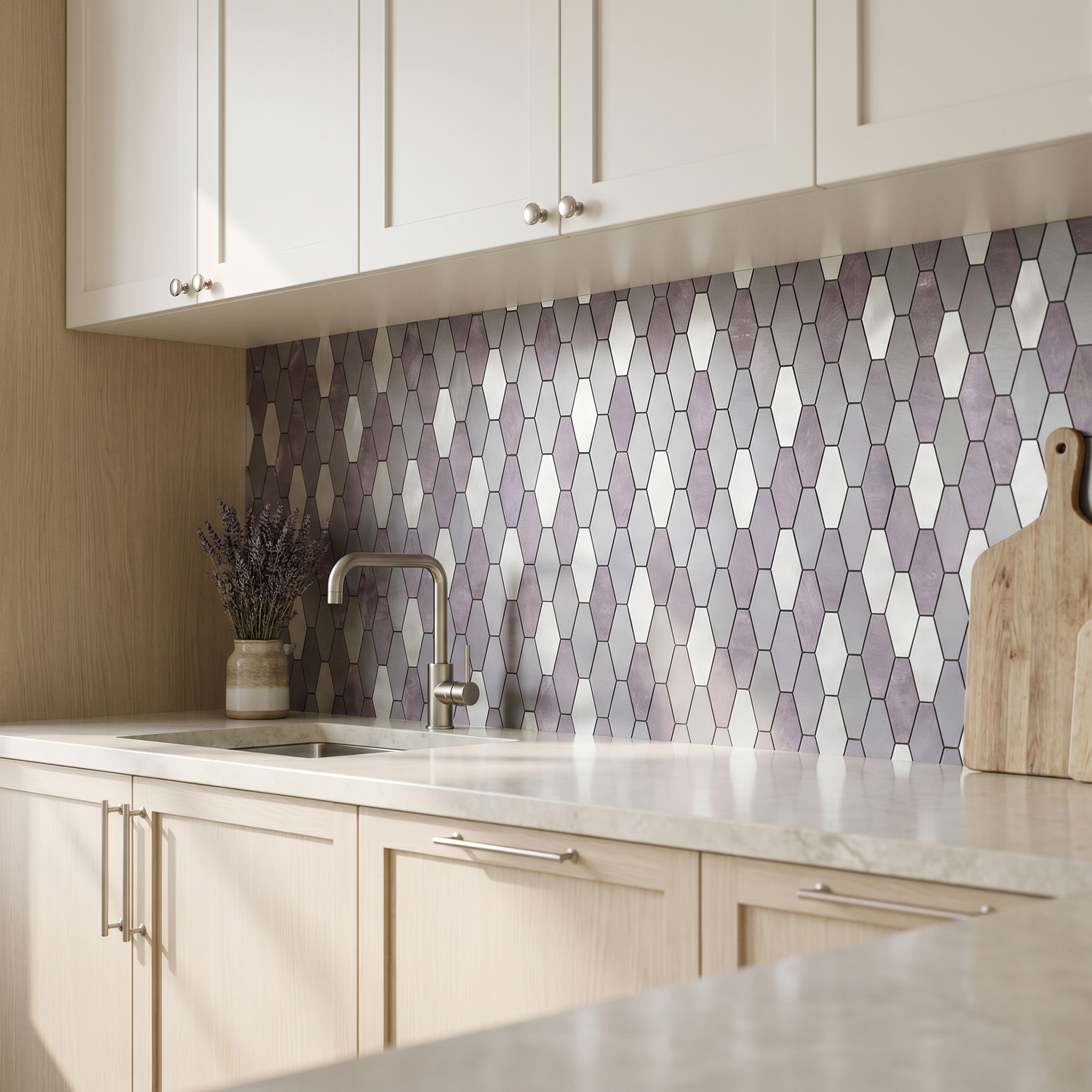 Picket Purple Peel & Stick Splashback | 30×30 cm | Self-Adhesive Mosaic Tile