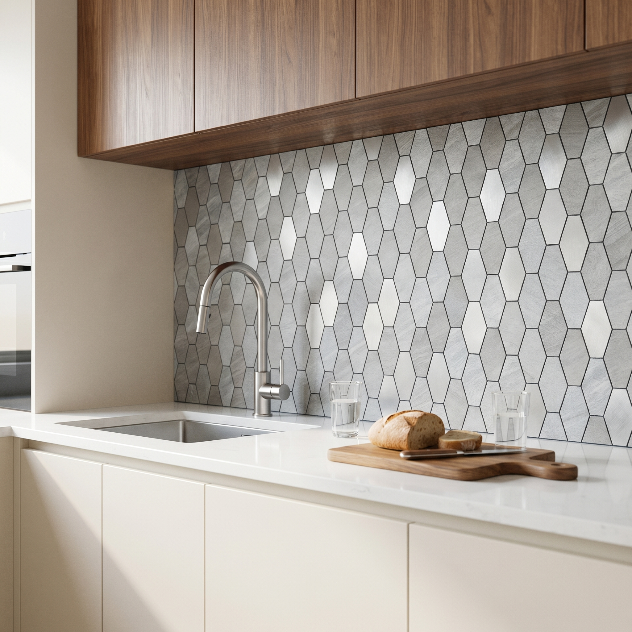 Picket Silver Peel & Stick Splashback | 30×30 cm | Self-Adhesive Mosaic Tile