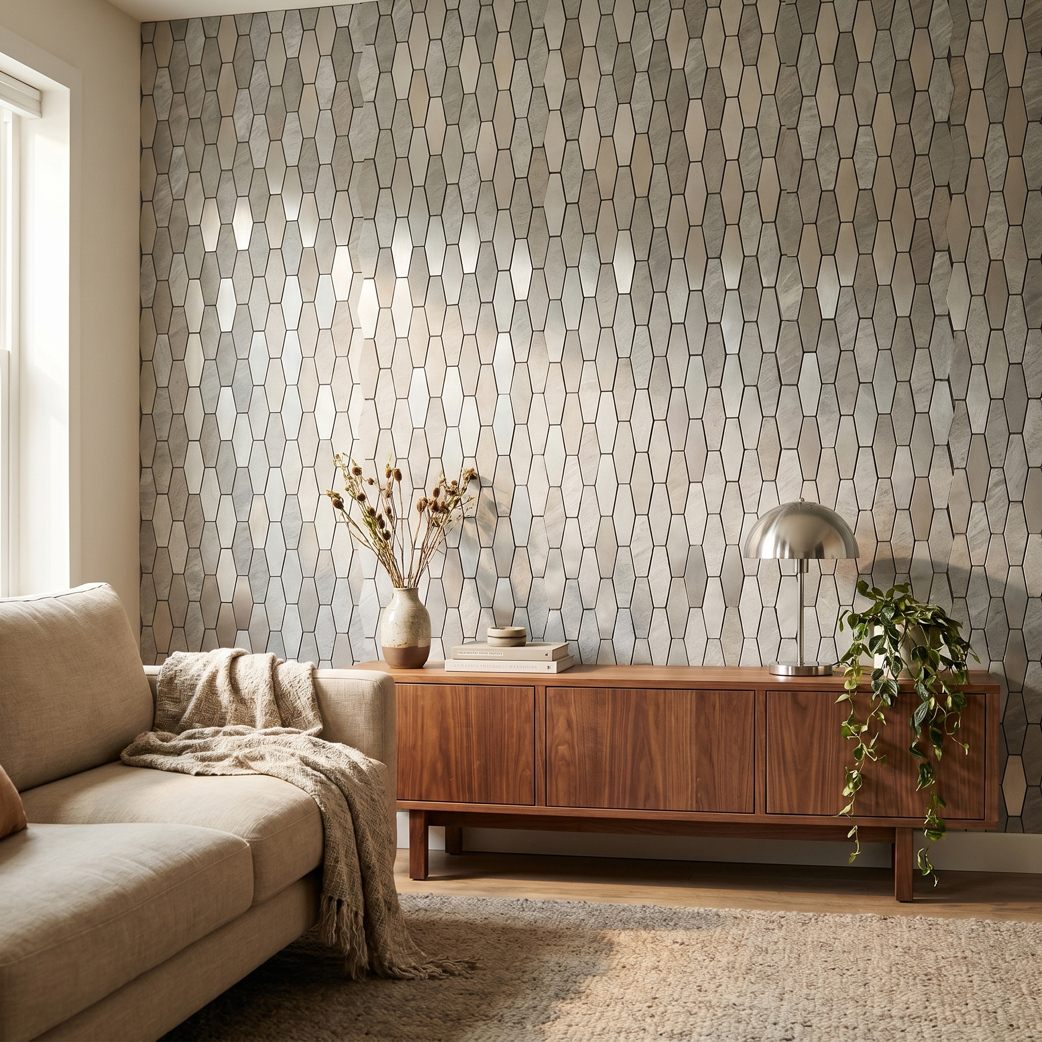Picket Silver Peel & Stick Splashback | 30×30 cm | Self-Adhesive Mosaic Tile