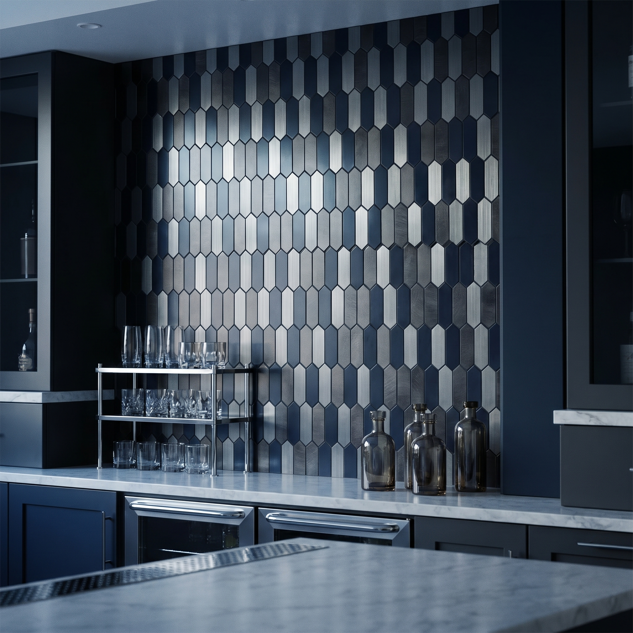 Picket Blue Peel & Stick Splashback | 28.2×27.3 cm | Self-Adhesive Mosaic Tile