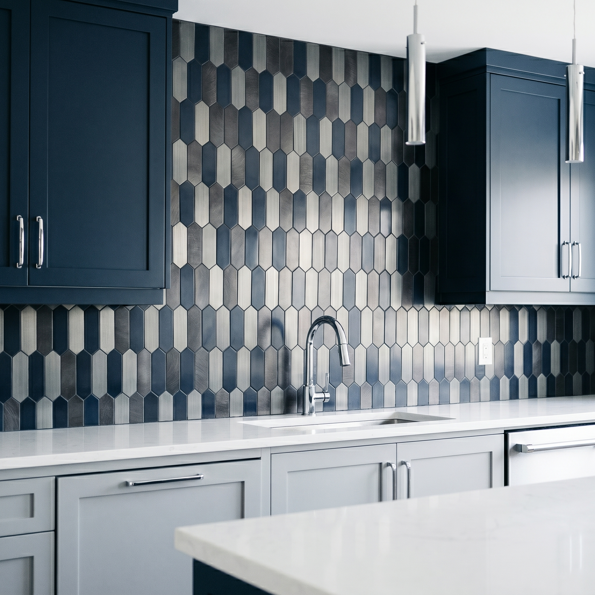 Picket Blue Peel & Stick Splashback | 28.2×27.3 cm | Self-Adhesive Mosaic Tile