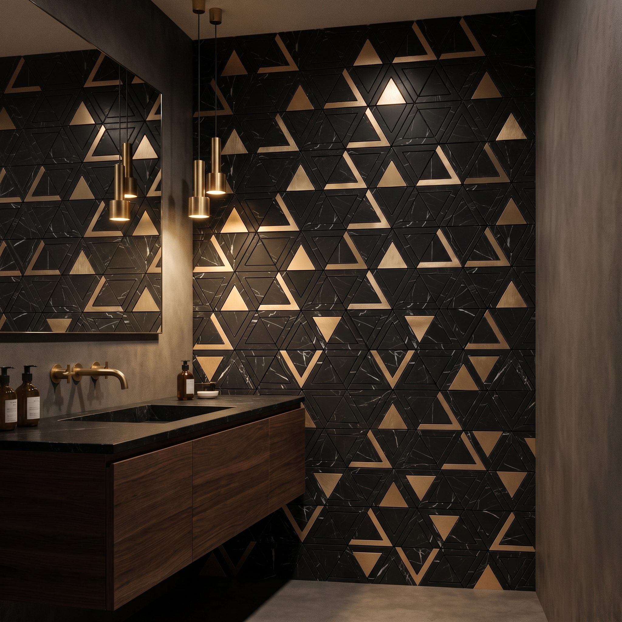 Triangle Black Gold Peel & Stick Splashback | 28.7×33.1 cm | Self-Adhesive Mosaic Tile