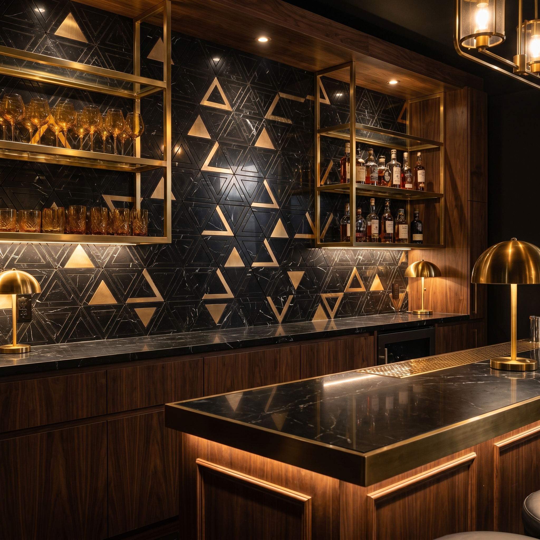 Triangle Black Gold Peel & Stick Splashback | 28.7×33.1 cm | Self-Adhesive Mosaic Tile