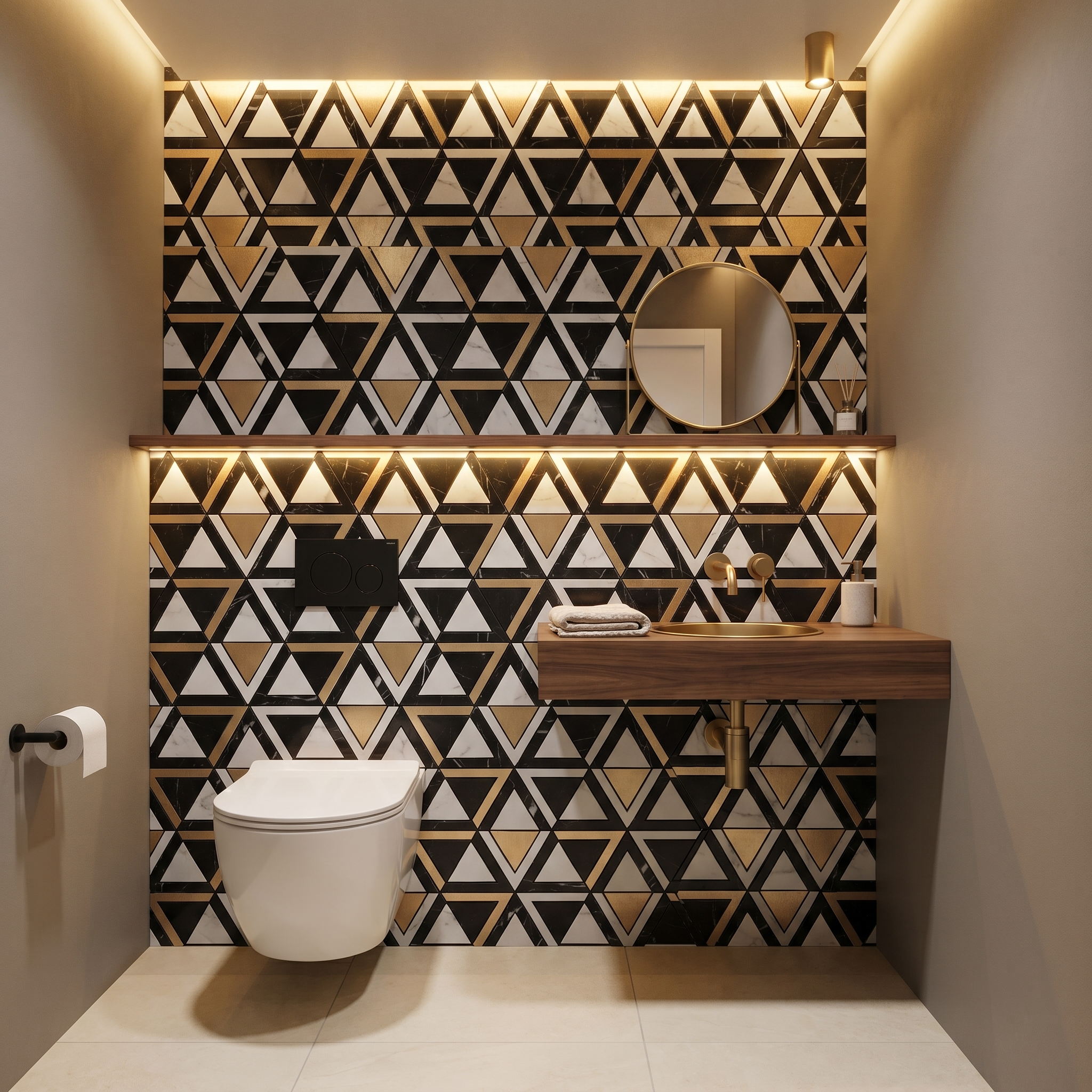 Triangle Black White-Gold Peel & Stick Splashback | 28.7×33.1 cm | Self-Adhesive Mosaic Tile