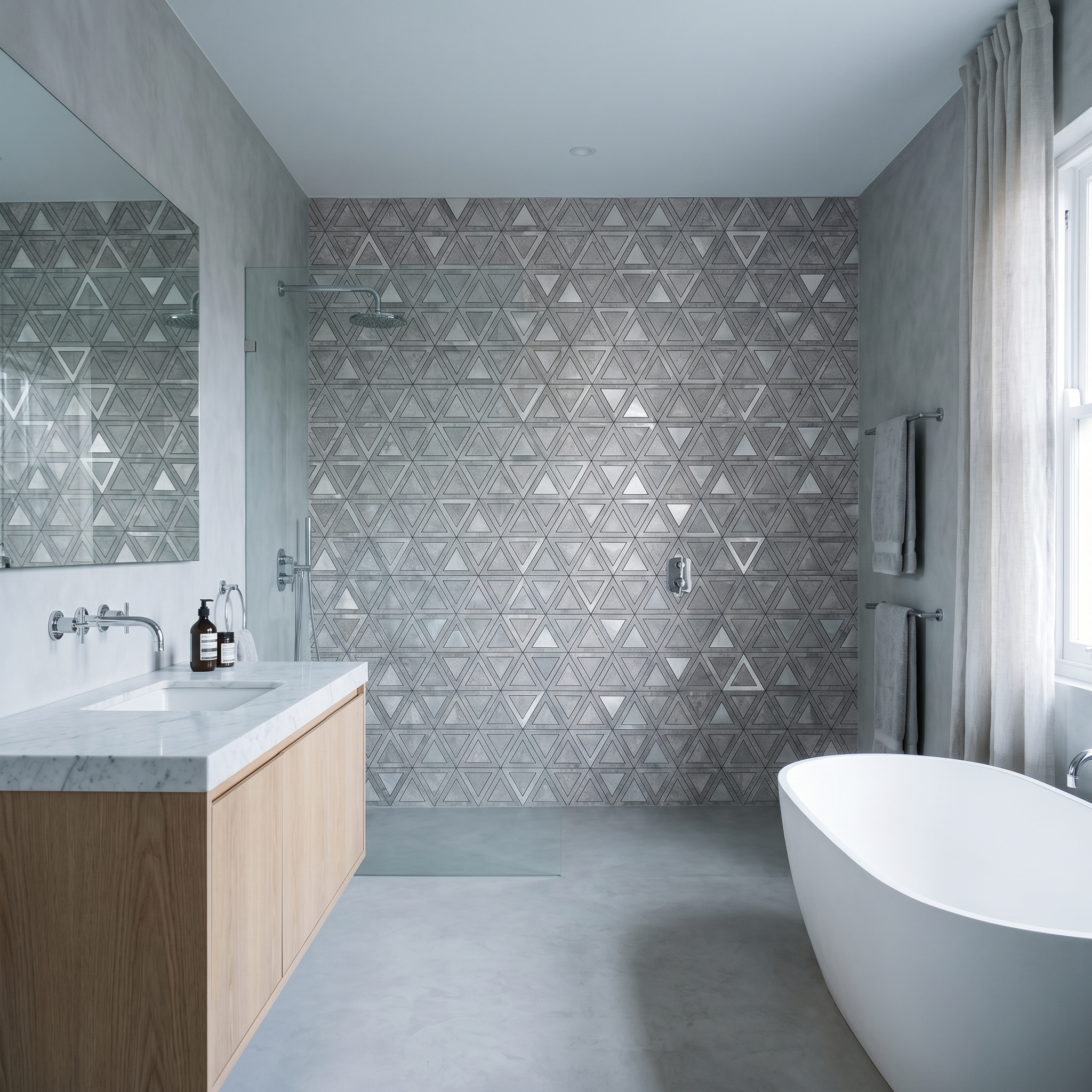 Triangle Gray Silver Peel & Stick Splashback | 28.7×33.1 cm | Self-Adhesive Mosaic Tile