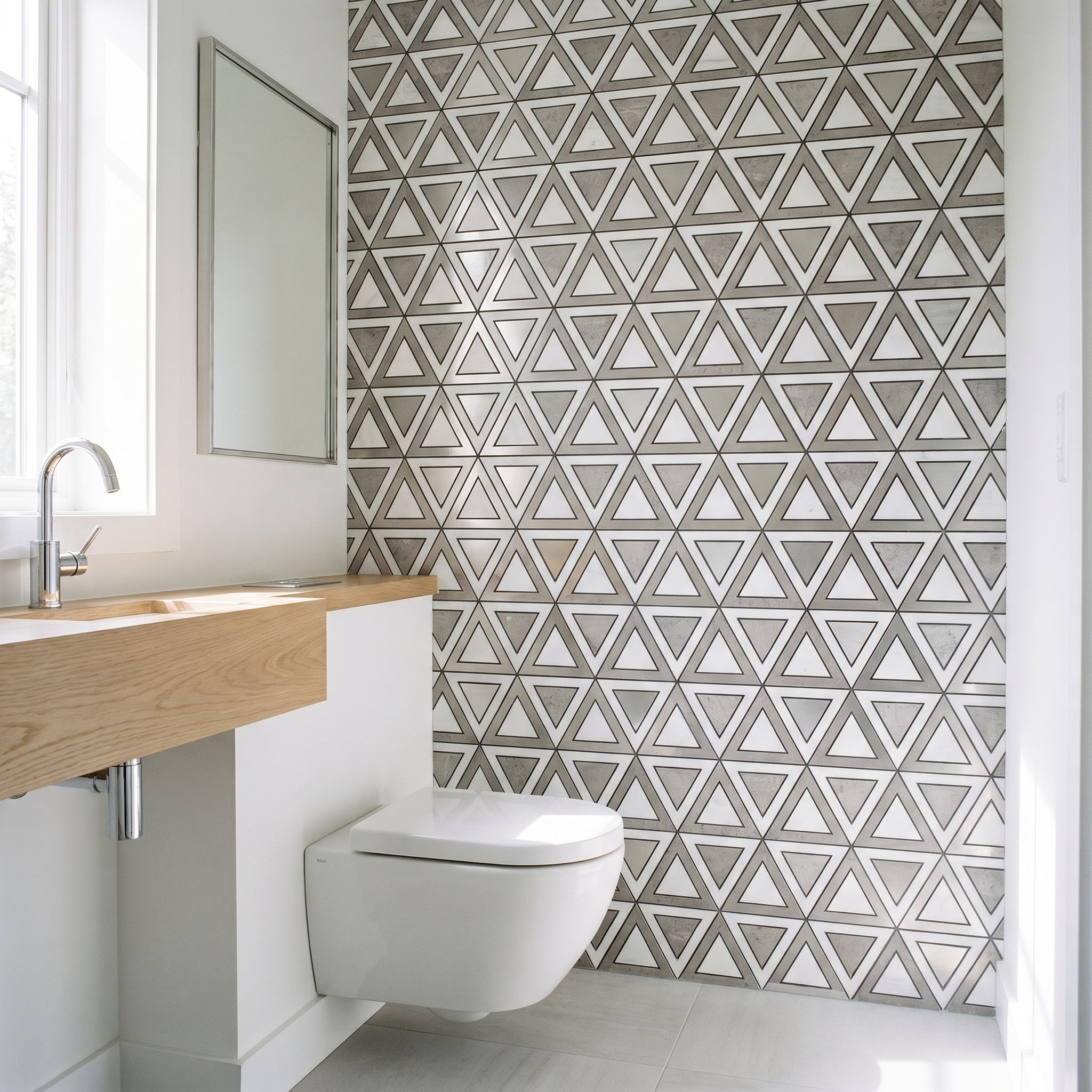 Triangle Gray White-Silver Peel & Stick Splashback | 28.7×33.1 cm | Self-Adhesive Mosaic Tile