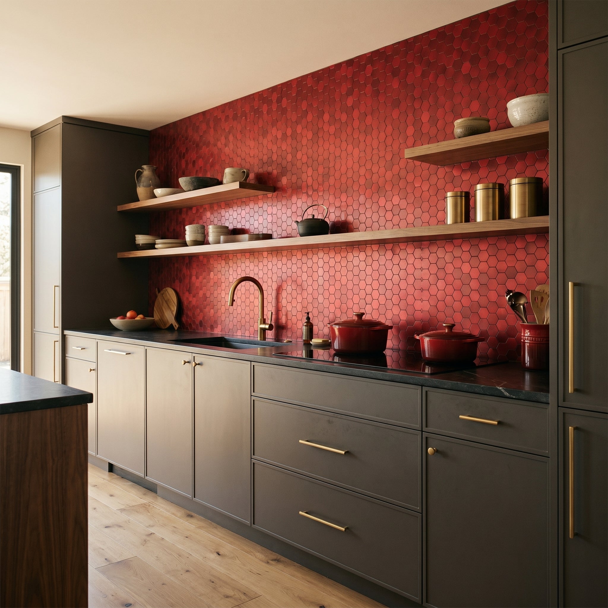 Hexagon Red Peel & Stick Splashback | 28.8×29.2 cm | Self-Adhesive Mosaic Tile