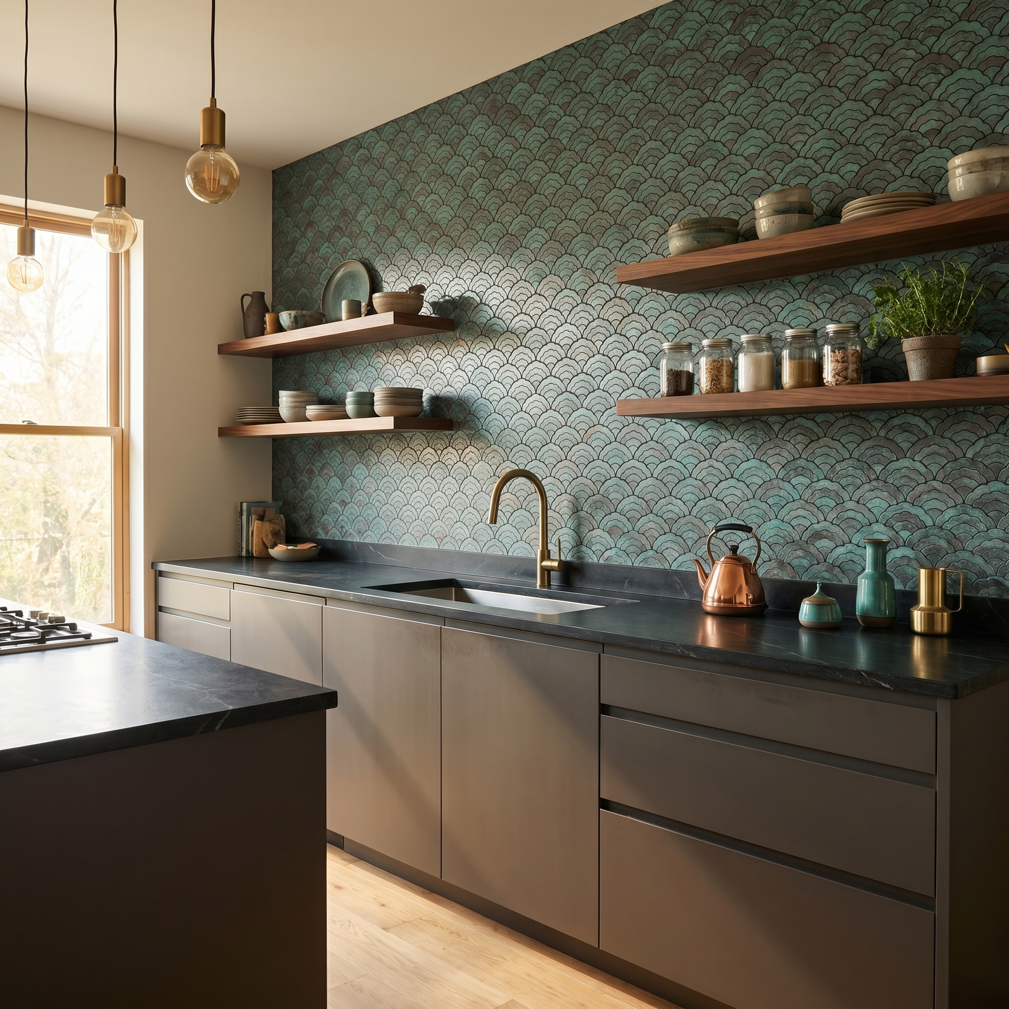 Fan Patina Copper Peel & Stick Splashback | 26.8×28.1 cm | Self-Adhesive Mosaic Tile