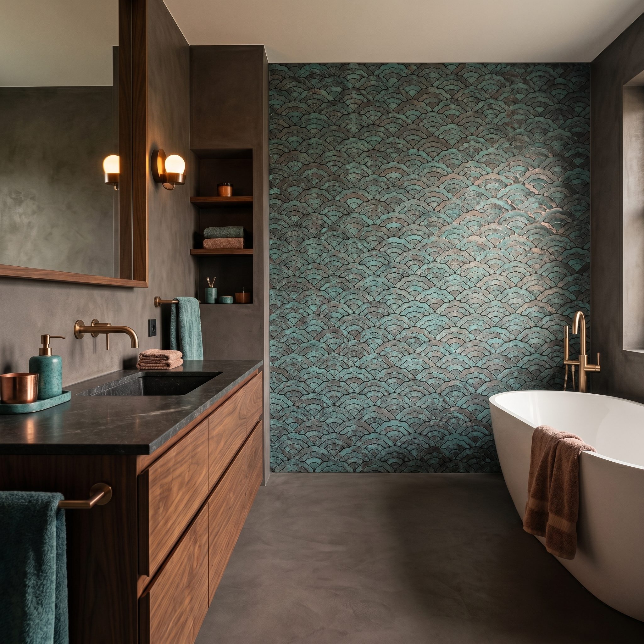 Fan Patina Copper Peel & Stick Splashback | 26.8×28.1 cm | Self-Adhesive Mosaic Tile