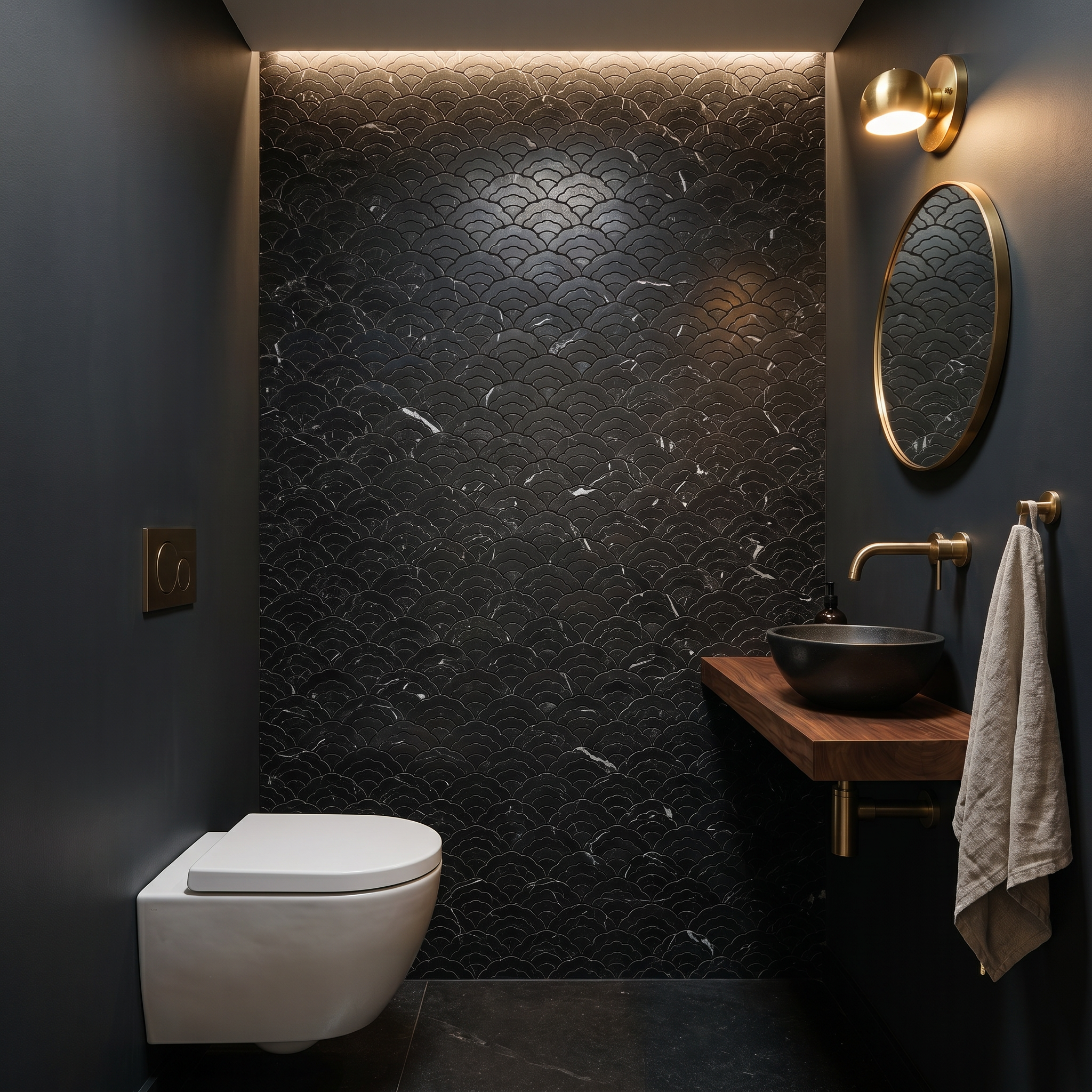 Fan Black Peel & Stick Splashback | 26.8×28.1 cm | Self-Adhesive Mosaic Tile