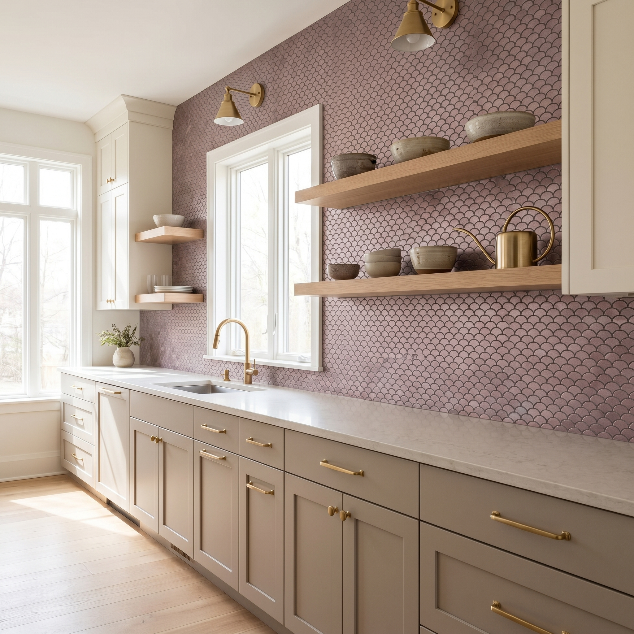 Fan Mauve Peel & Stick Splashback | 26.8×28.1 cm | Self-Adhesive Mosaic Tile