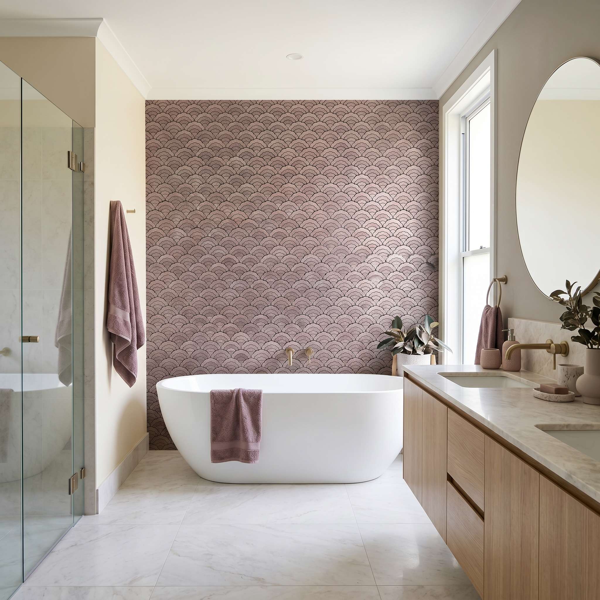 Fan Mauve Peel & Stick Splashback | 26.8×28.1 cm | Self-Adhesive Mosaic Tile