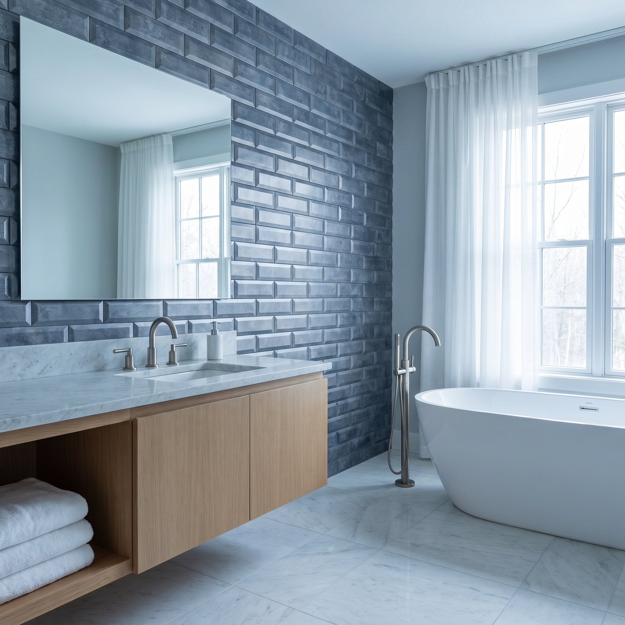 Subway 3D Blue-Gray Peel & Stick Splashback | 30.5×30.5 cm | Self-Adhesive Mosaic Tile