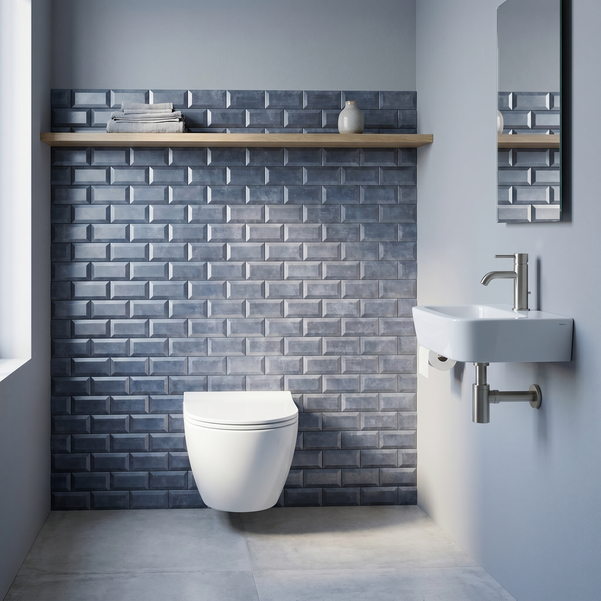 Subway 3D Blue-Gray Peel & Stick Splashback | 30.5×30.5 cm | Self-Adhesive Mosaic Tile